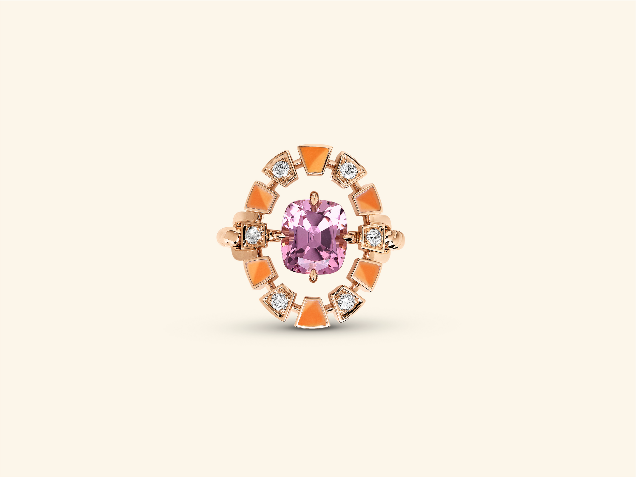 Bague Frame, or rose, céramique orange, diamants, tourmaline rose