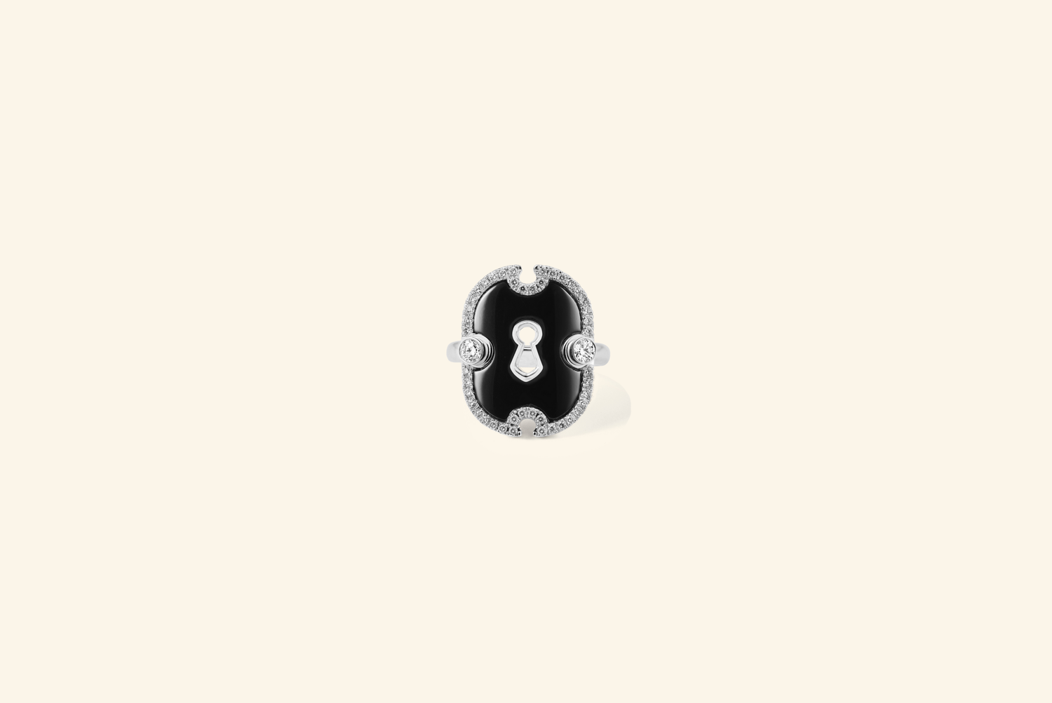Paved Unlock ring, white gold, onyx, diamonds