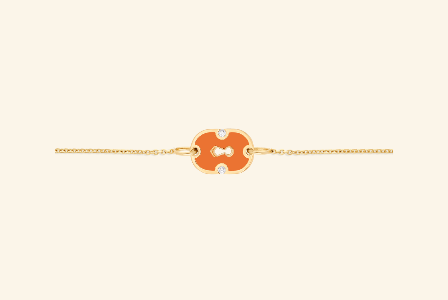 Unlock bracelet, small model, yellow gold, orange ceramic, diamonds