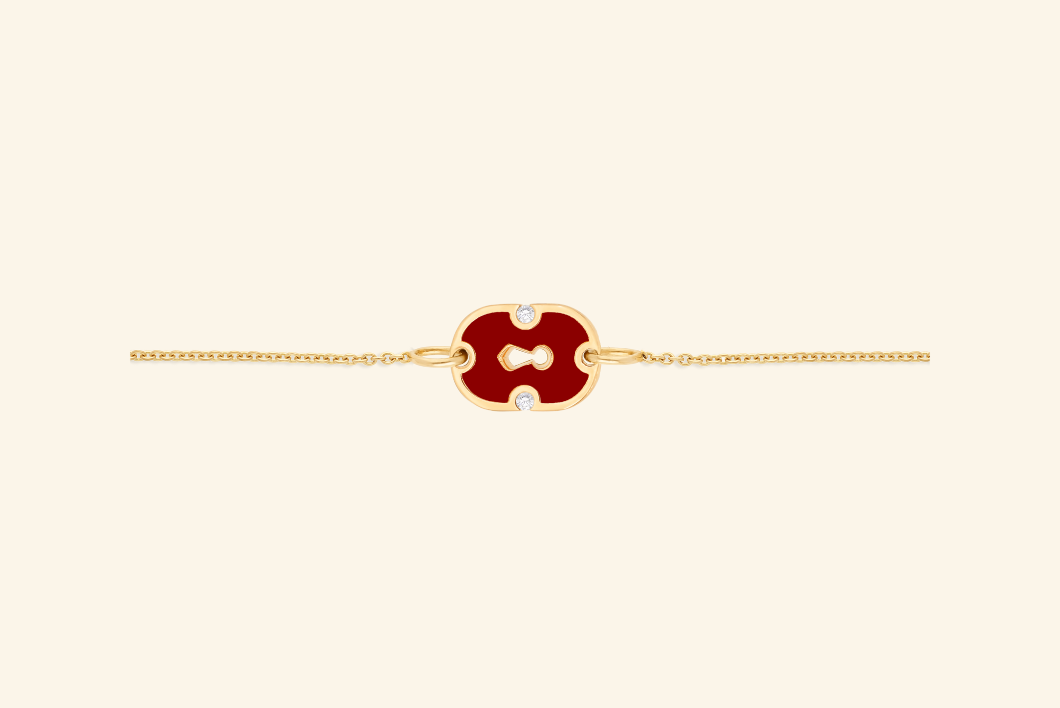 Bracelet Unlock petit modèle, or jaune, céramique rouge, diamants
