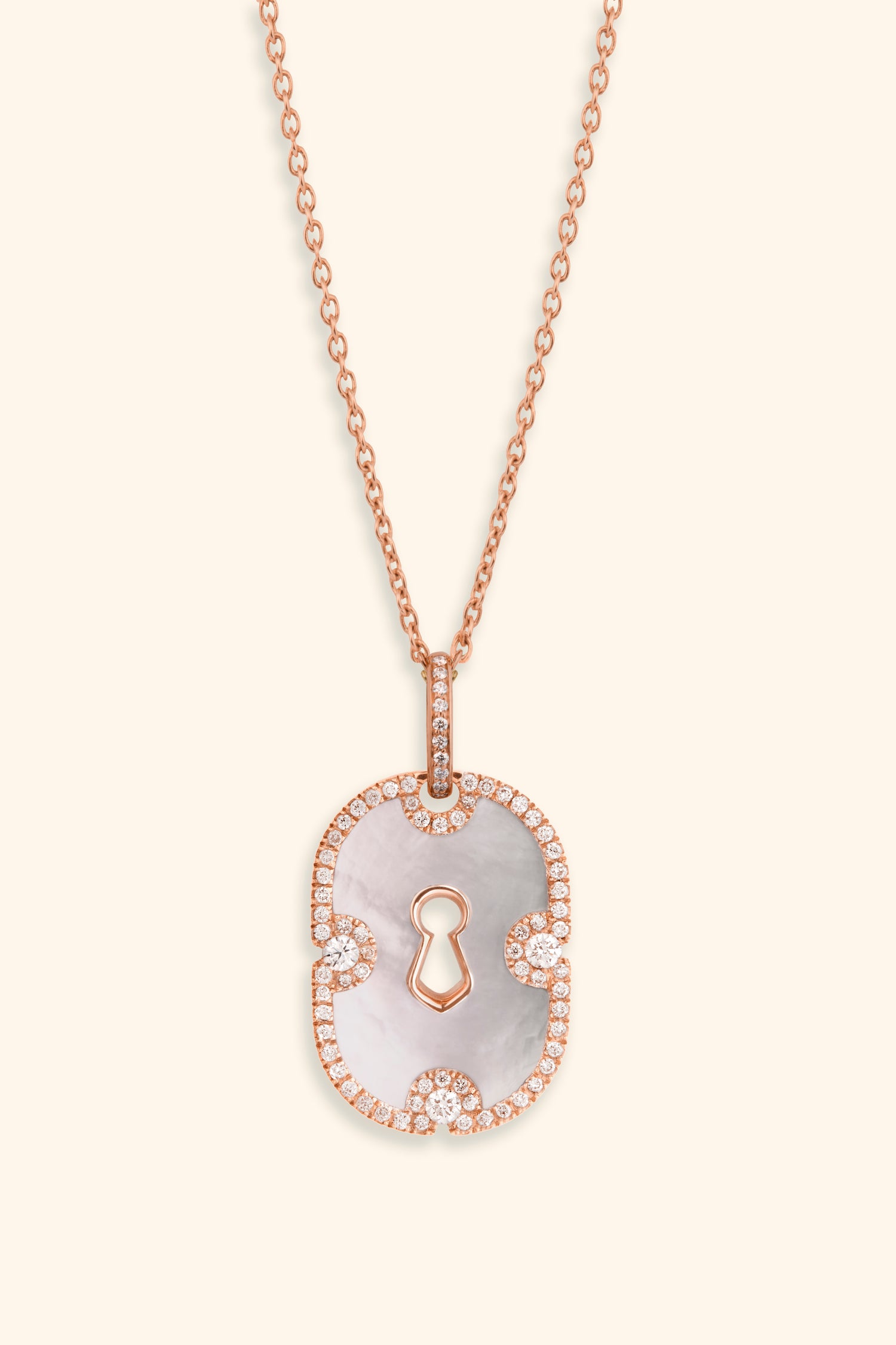 Pendentif Unlock pavé, or rose, nacre blanche, diamants