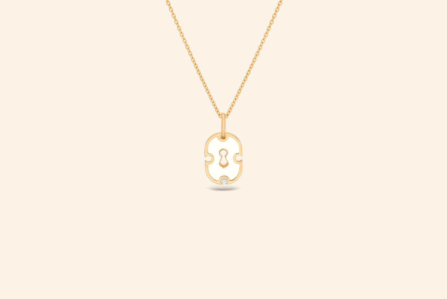 Unlock pendant, small model, yellow gold, white ceramic, diamond