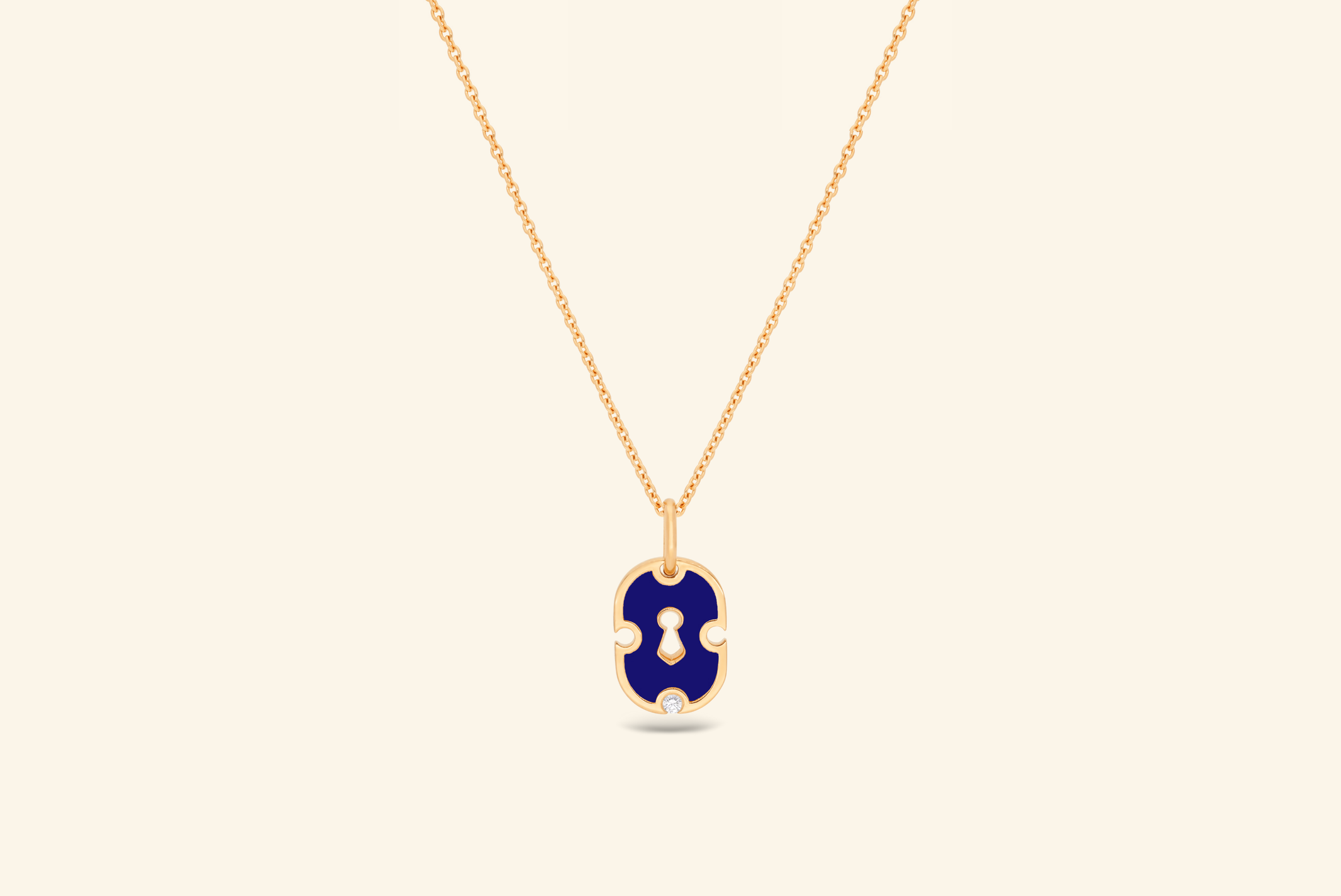 Pendentif Unlock petit modèle, or jaune, céramique bleue marine, diamant