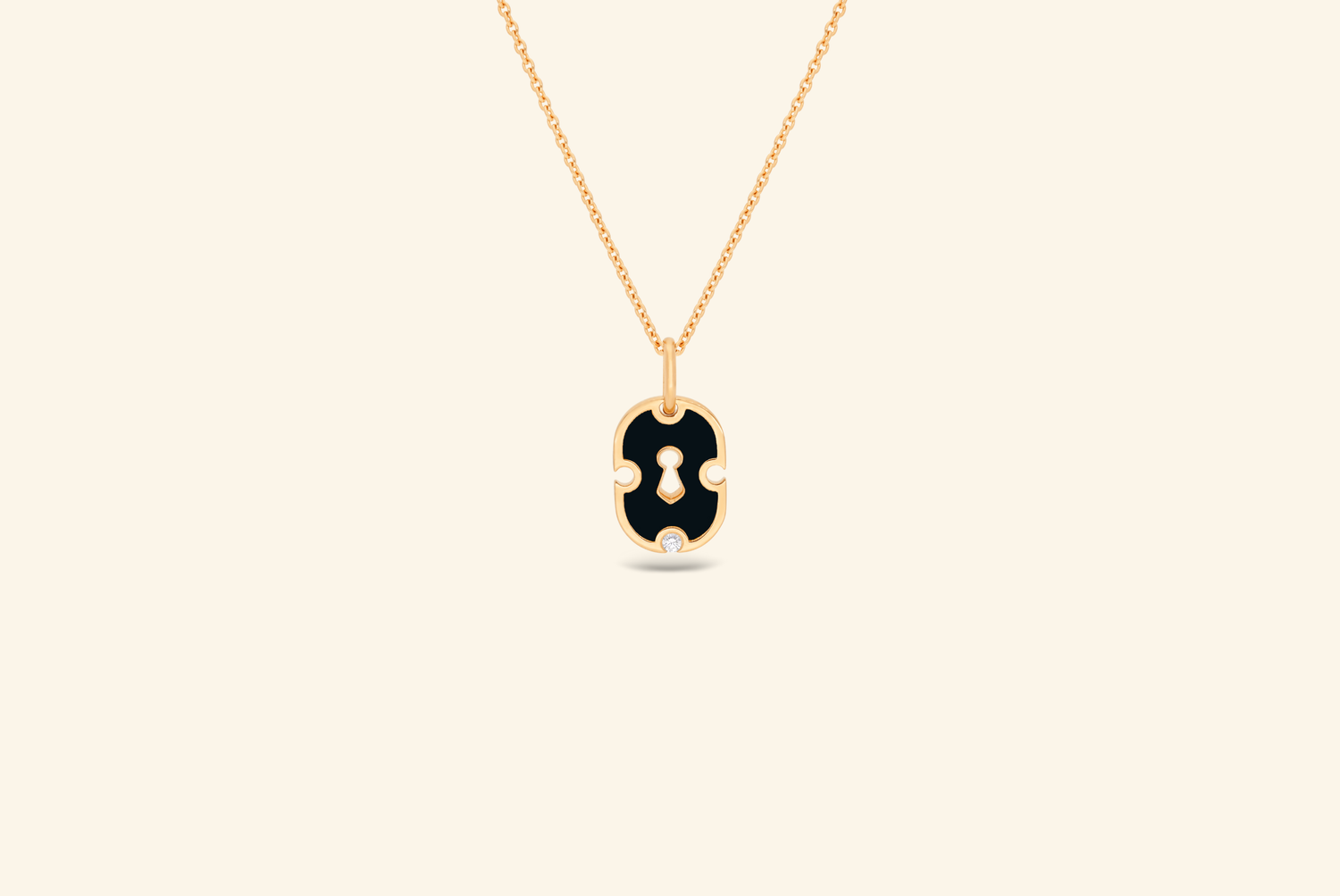 Unlock pendant, small model, yellow gold, black ceramic, diamond