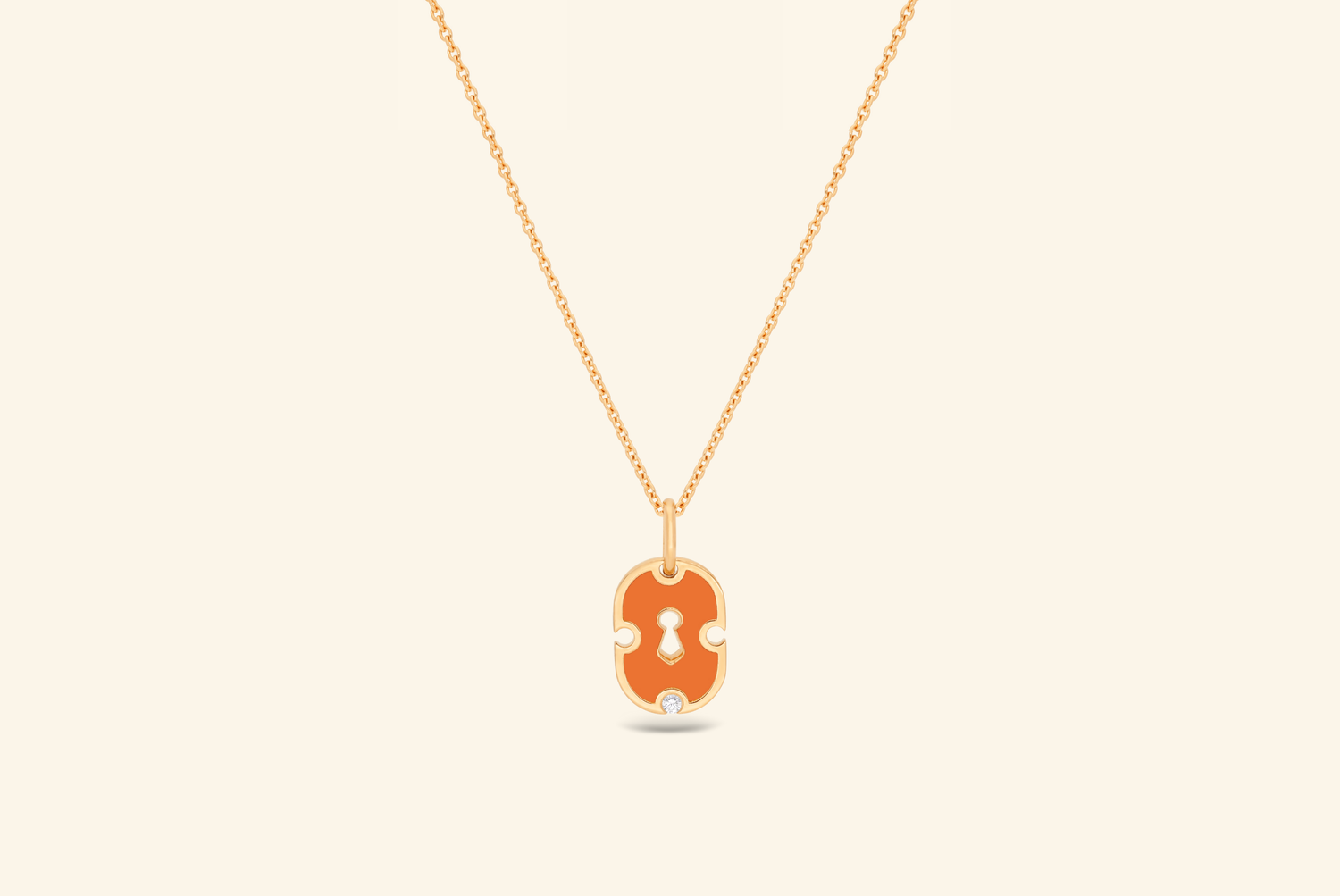 Unlock pendant, small model, yellow gold, orange ceramic, diamond