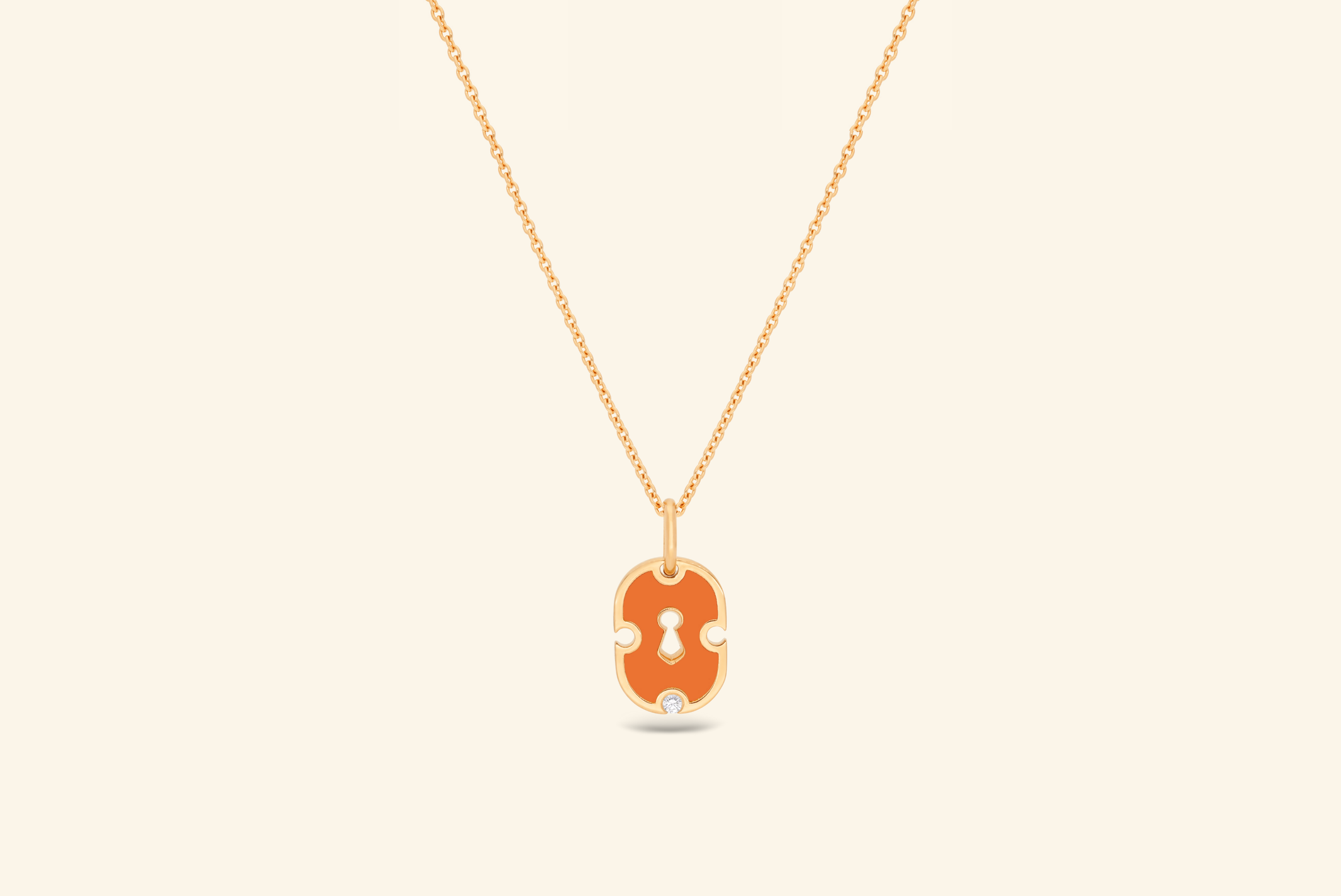Pendentif Unlock petit modèle, or jaune, céramique orange, diamant