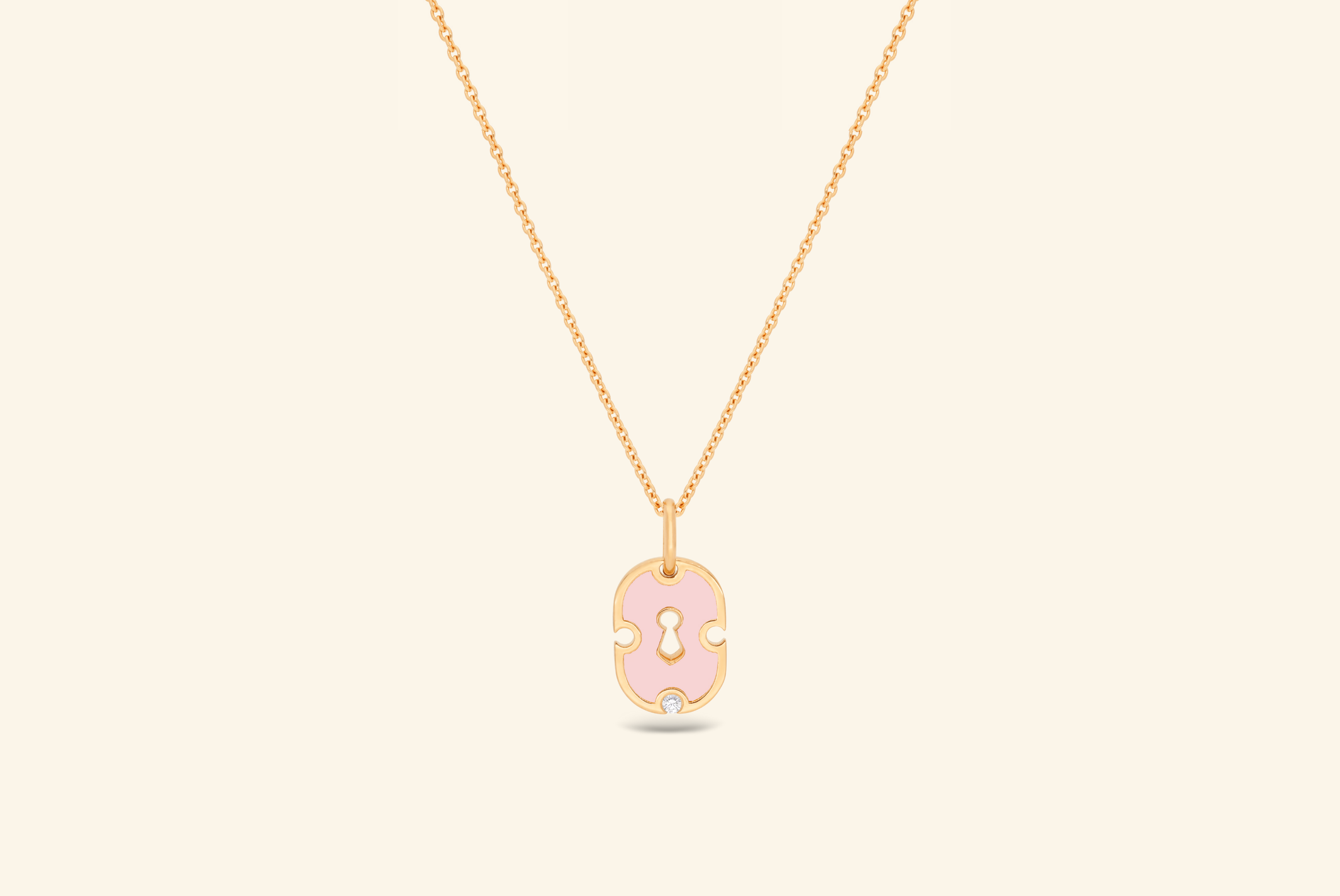 Pendentif Unlock petit modèle, or jaune, céramique rose, diamant