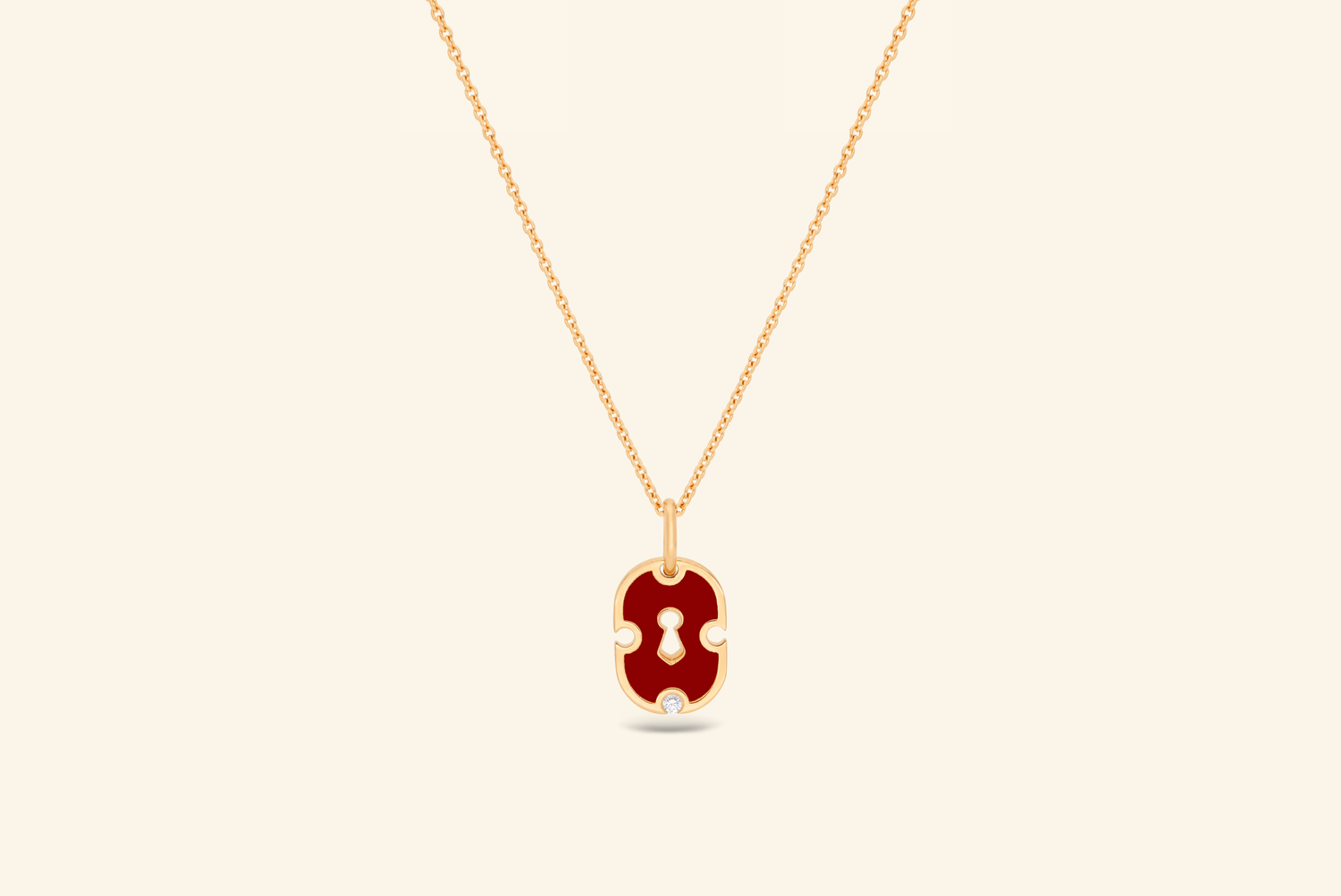 Unlock pendant, small model, yellow gold, red ceramic, diamond