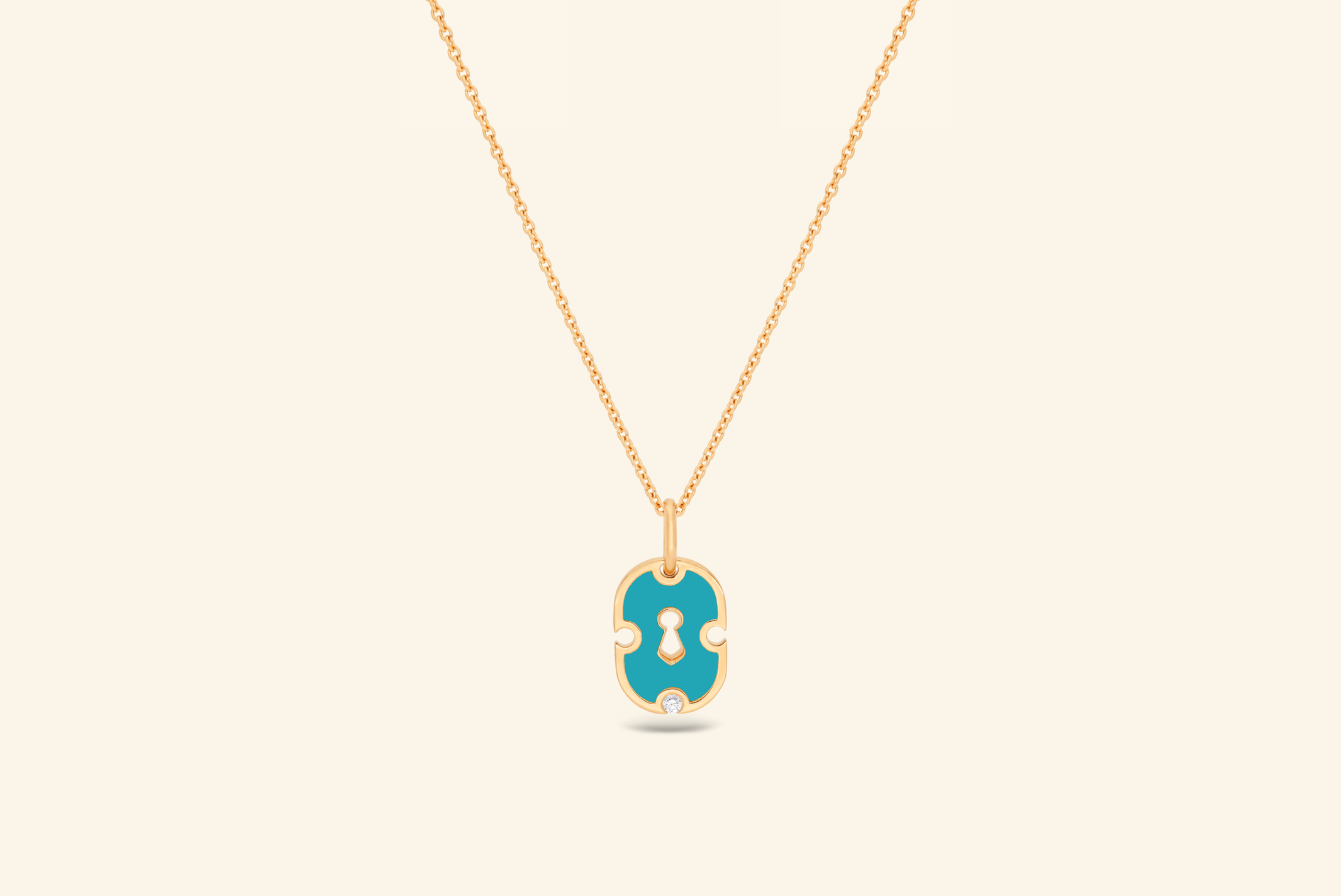Pendentif Unlock petit modèle, or jaune, céramique turquoise, diamant