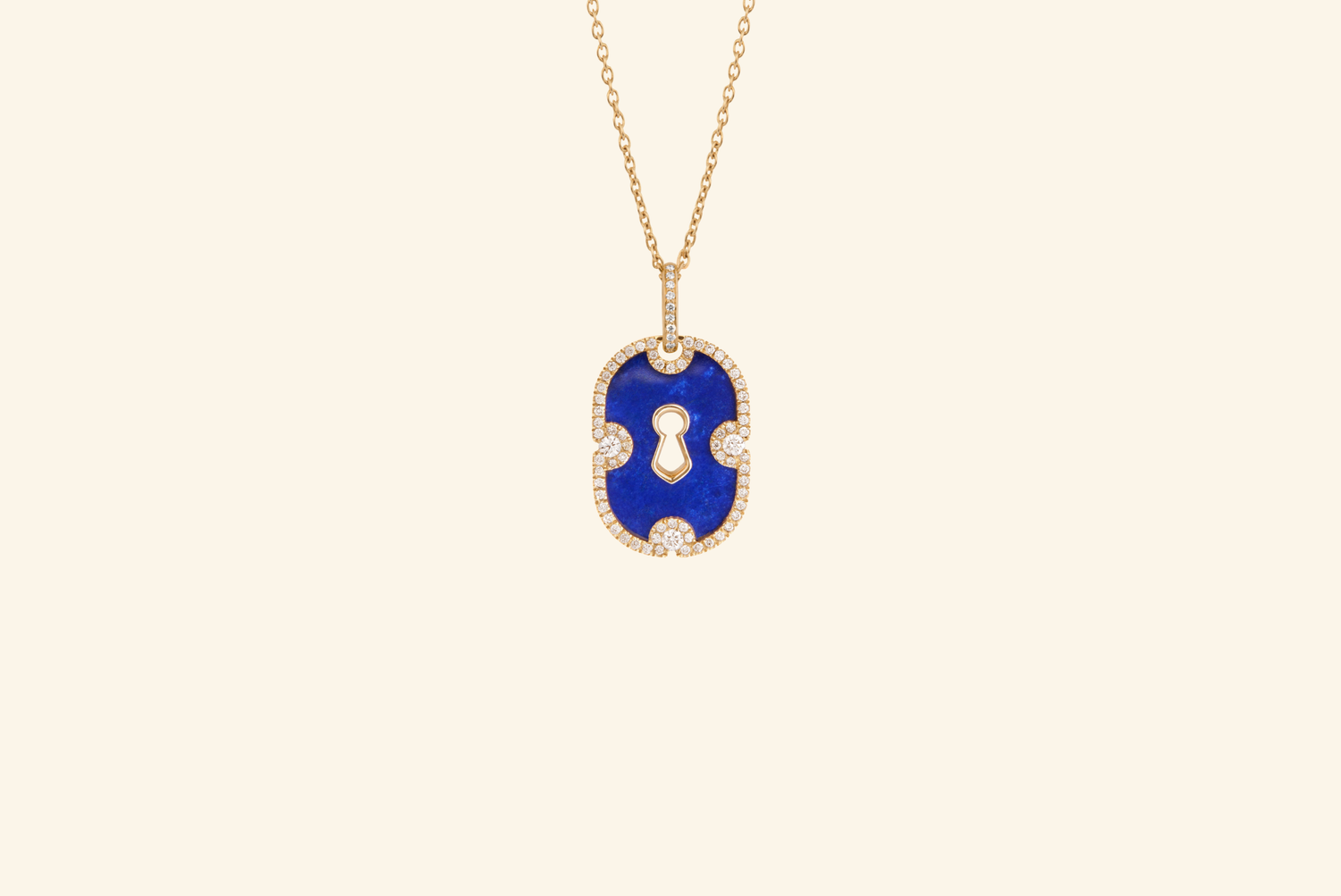 Unlock pavé pendant, yellow gold, lapis lazuli, diamonds