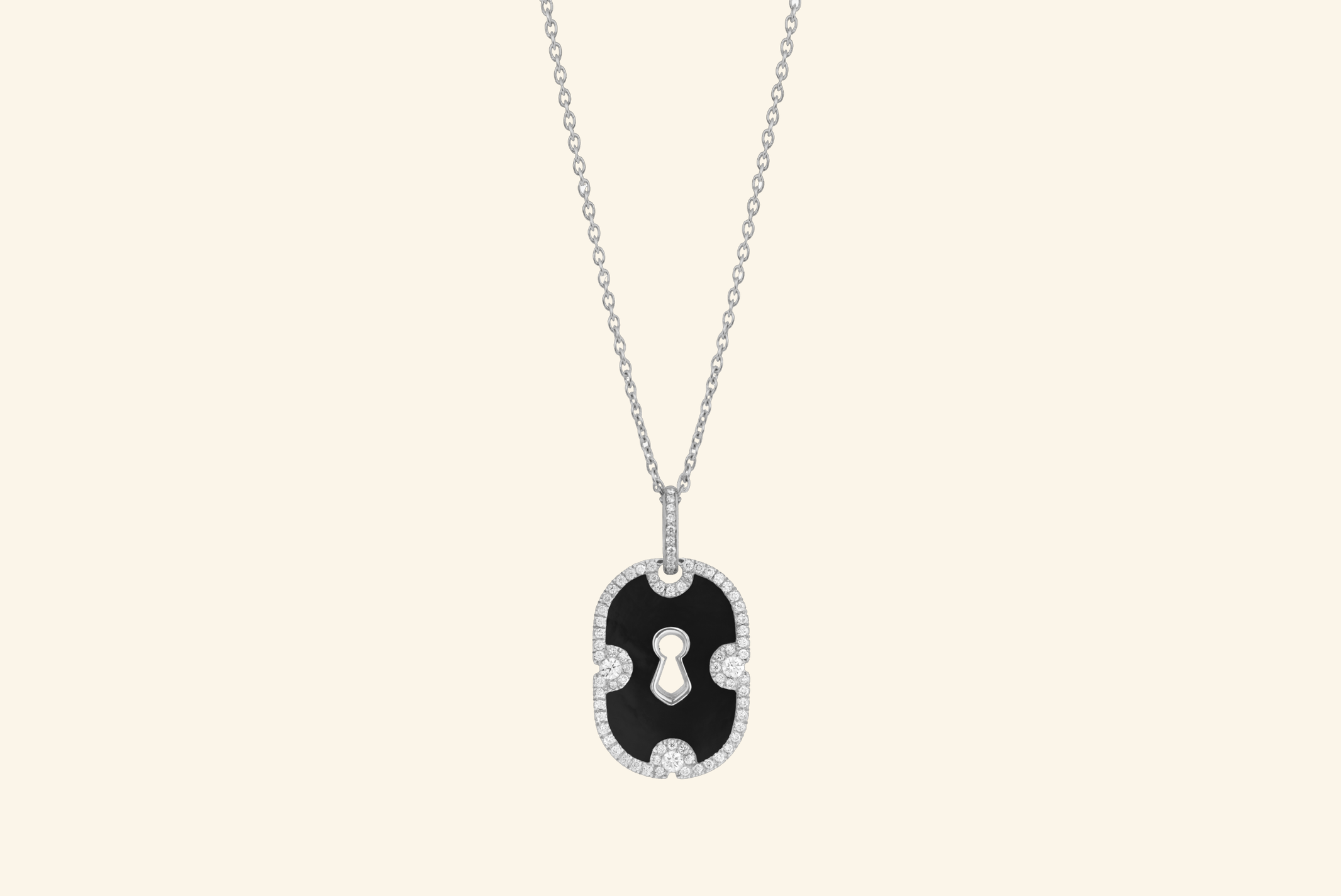 Pendentif Unlock pavé, or blanc, onyx, diamants