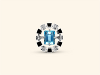 Bague Frame ronde, or blanc, céramique noire, diamants, aigue-marine