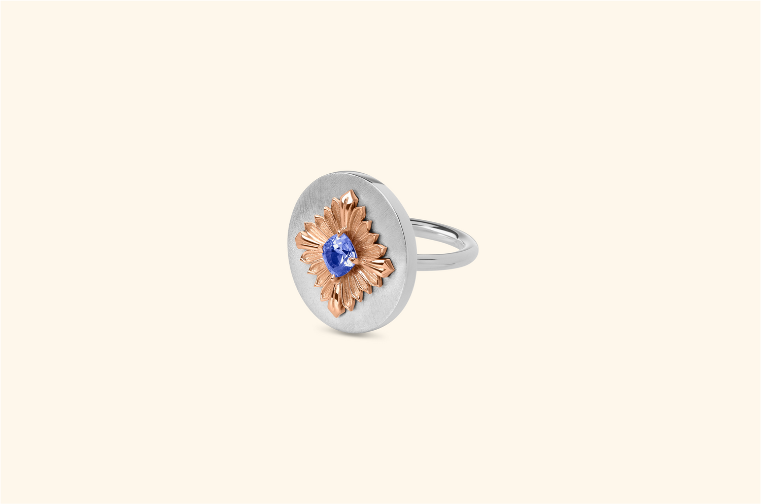 Tag ring, silver, rose gold, tanzanite