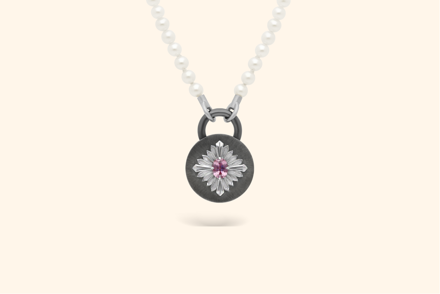 Collier Tag, argent noirci, argent, spinelle rose, perles