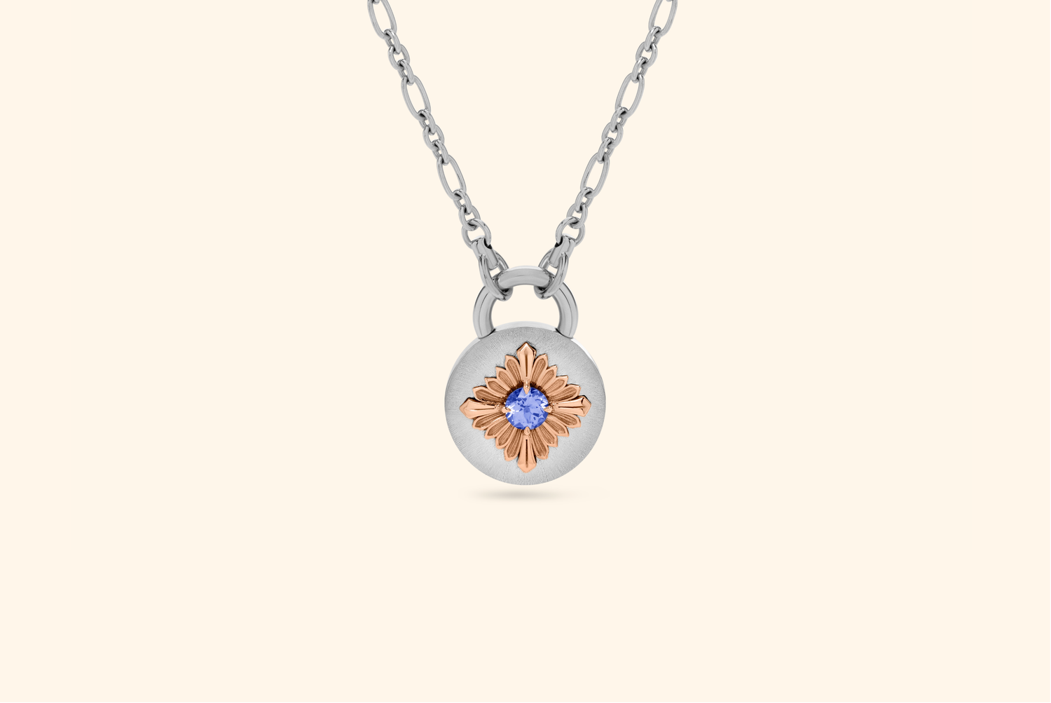 Collier Tag, argent, or rose, tanzanite