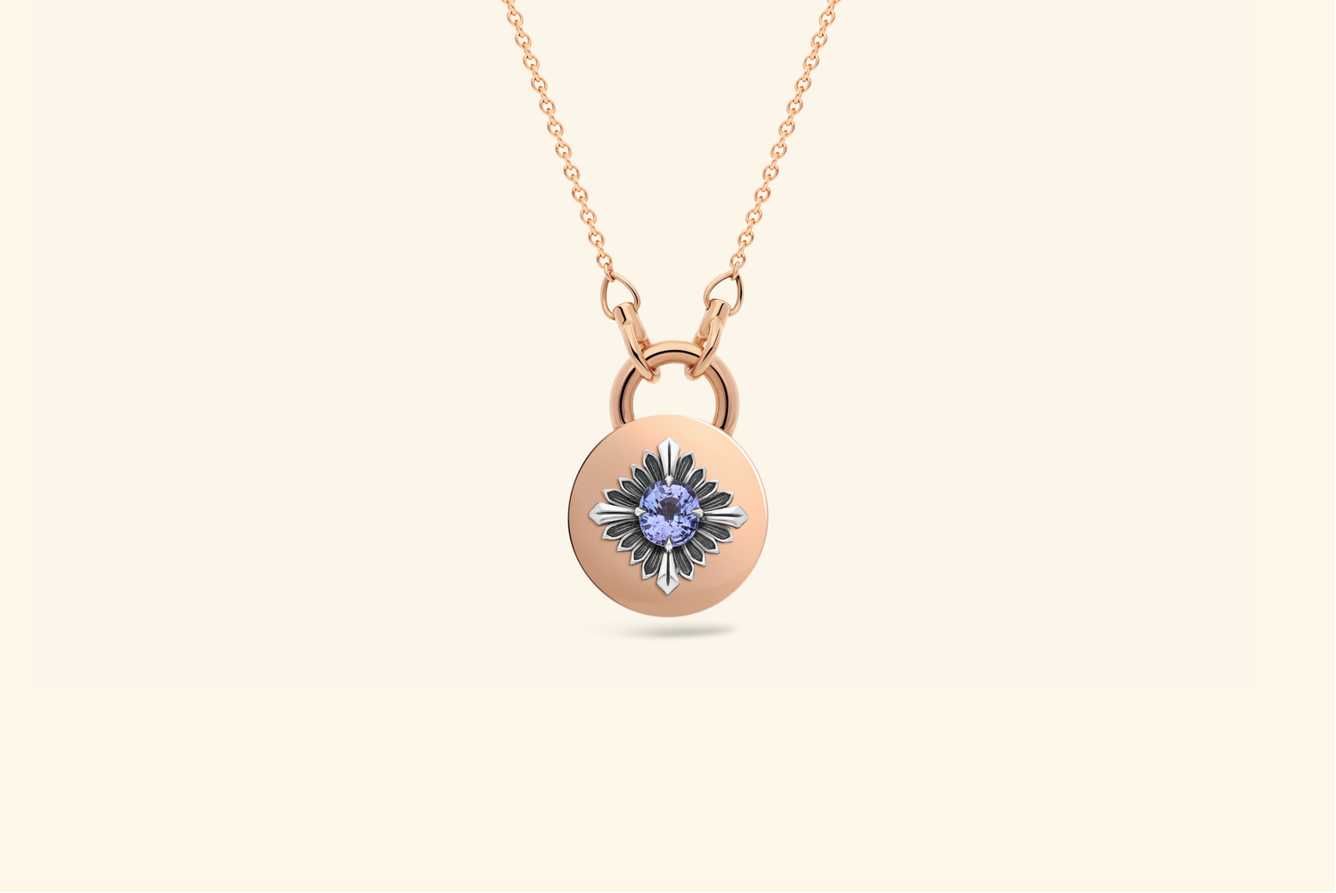 Collier Tag, or rose, argent noirci, tanzanite