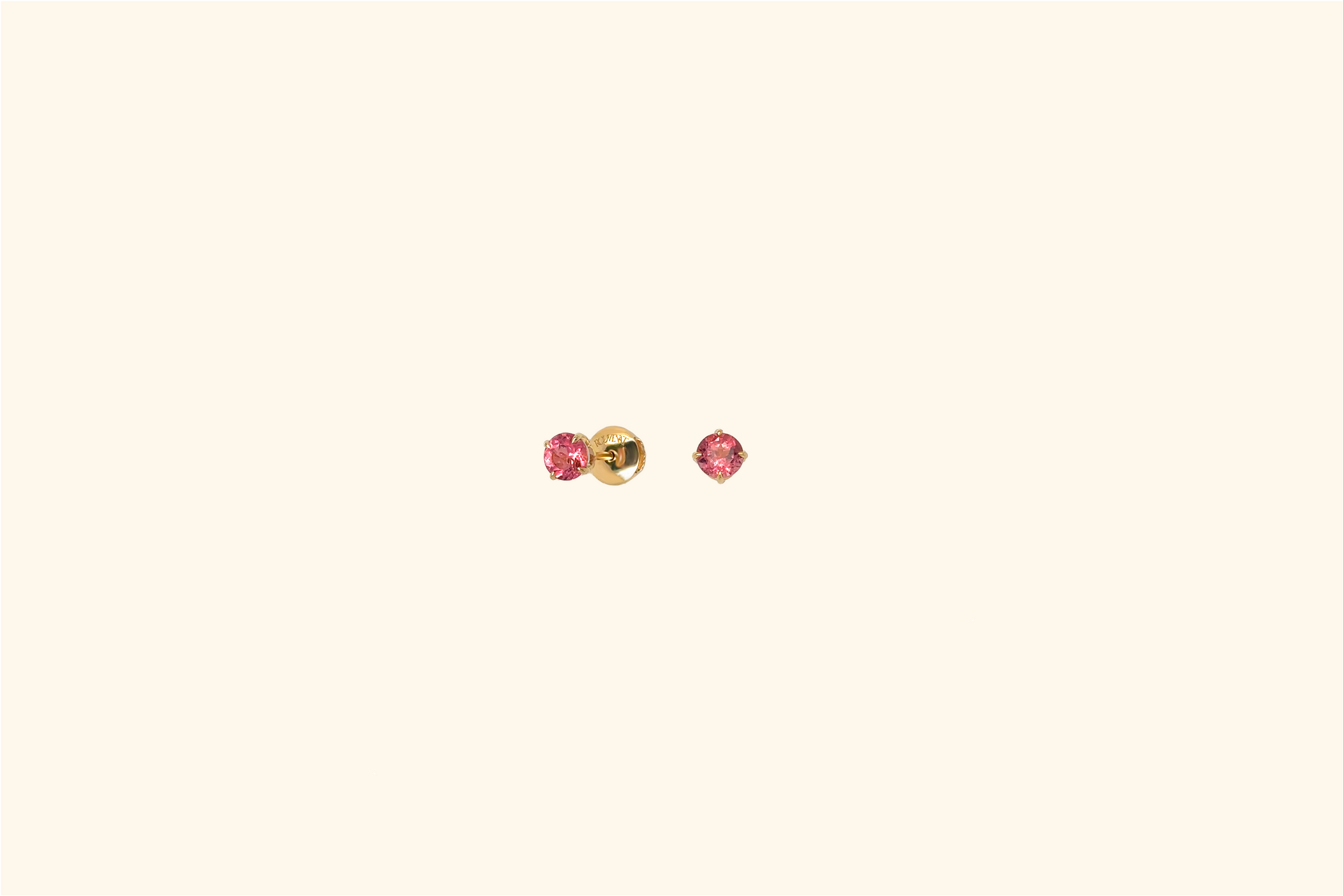 Puces d'oreilles, or jaune, tourmaline rose