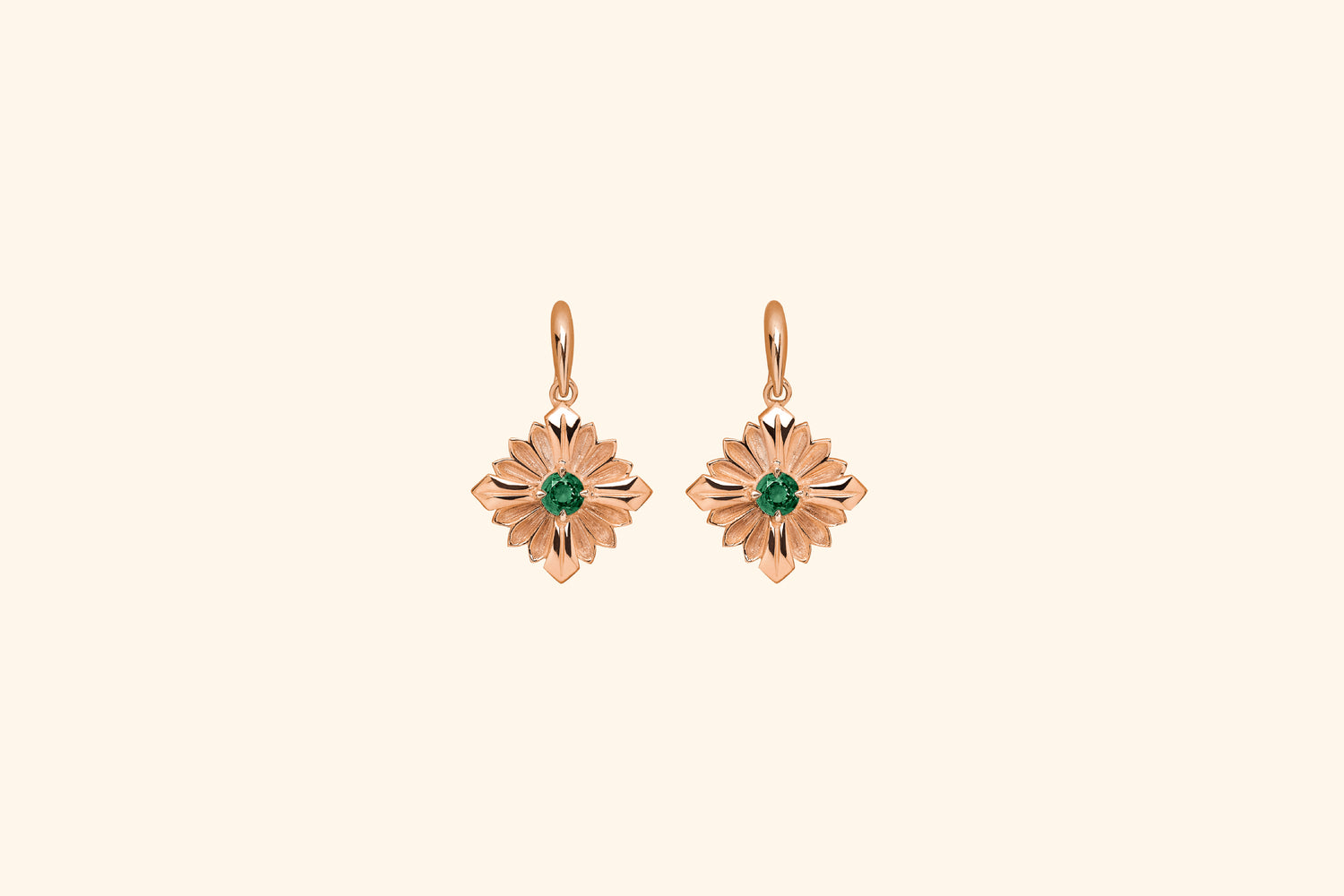 Pendants d'oreilles Stamp, or rose, tourmalines vertes
