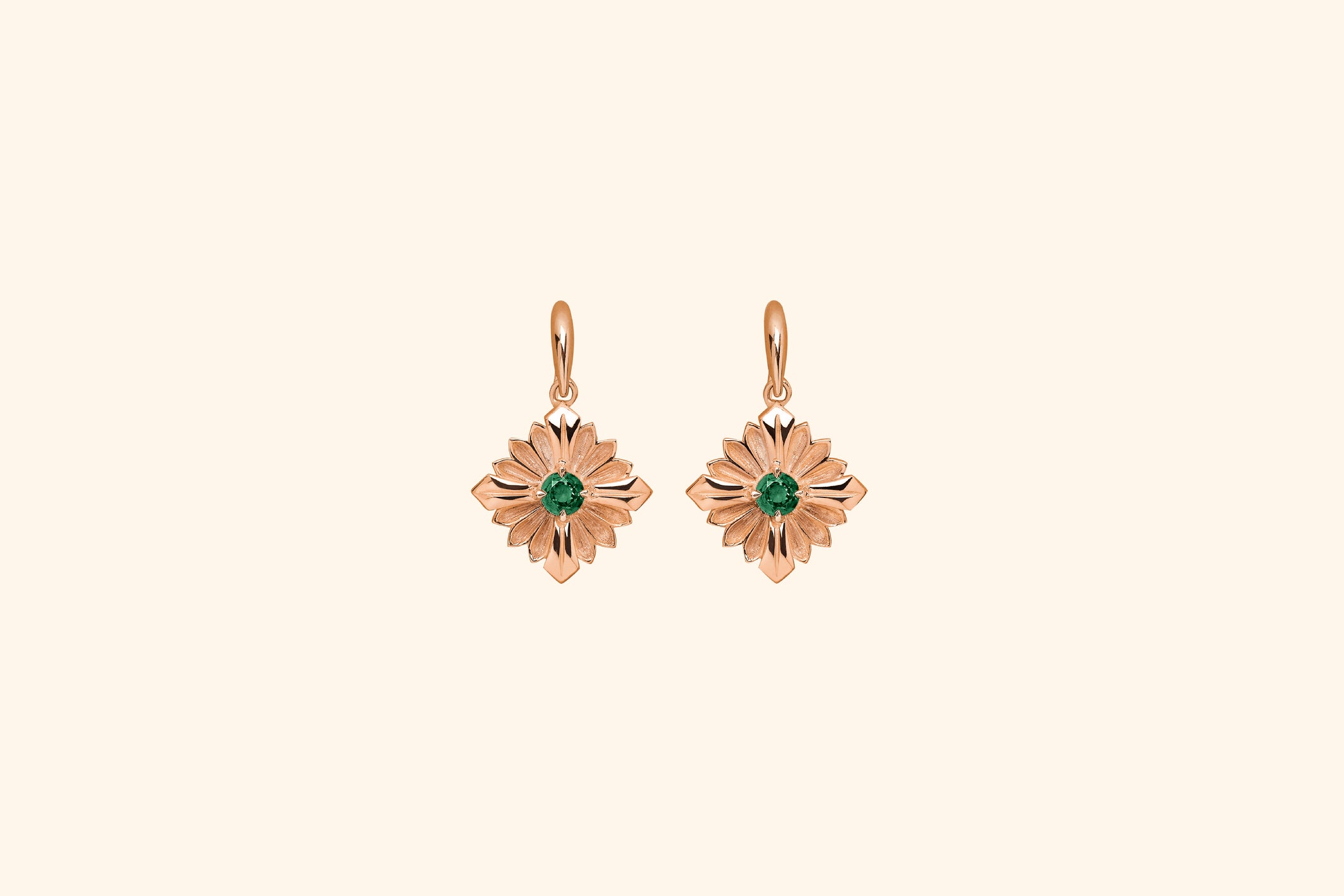Stamp earrings, rose gold, green tourmalines