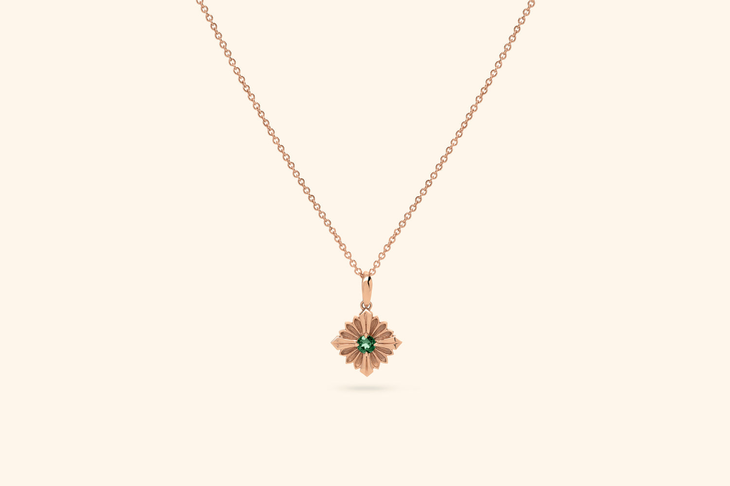 Collier Stamp, or rose, tourmaline verte