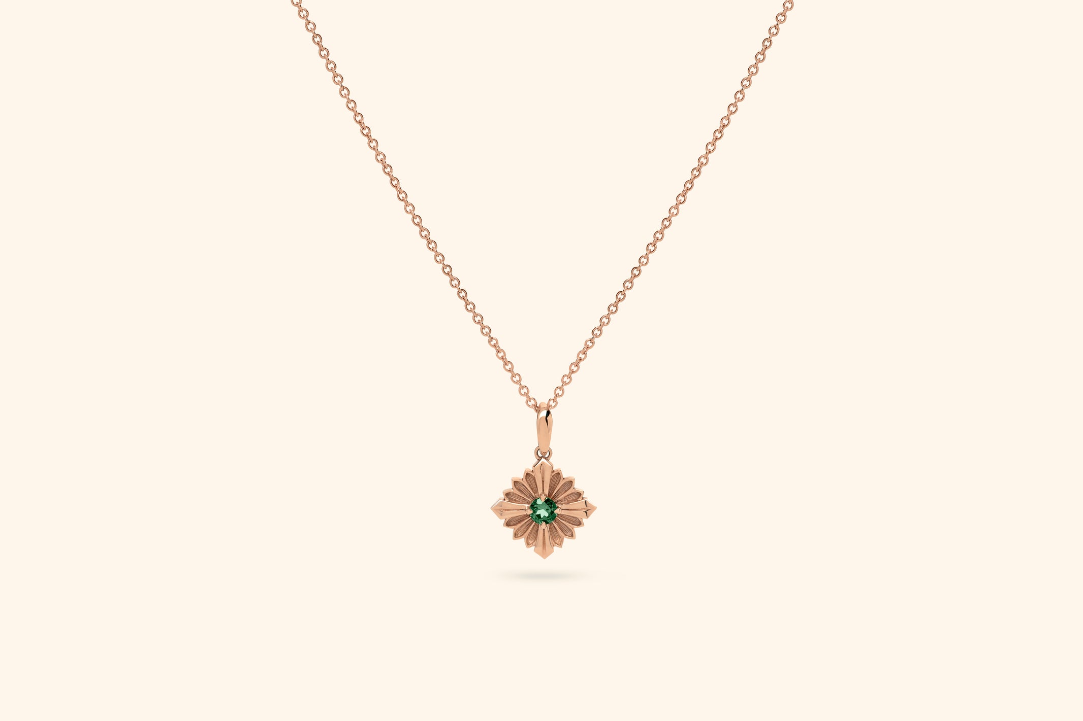 Stamp necklace, rose gold, green tourmaline