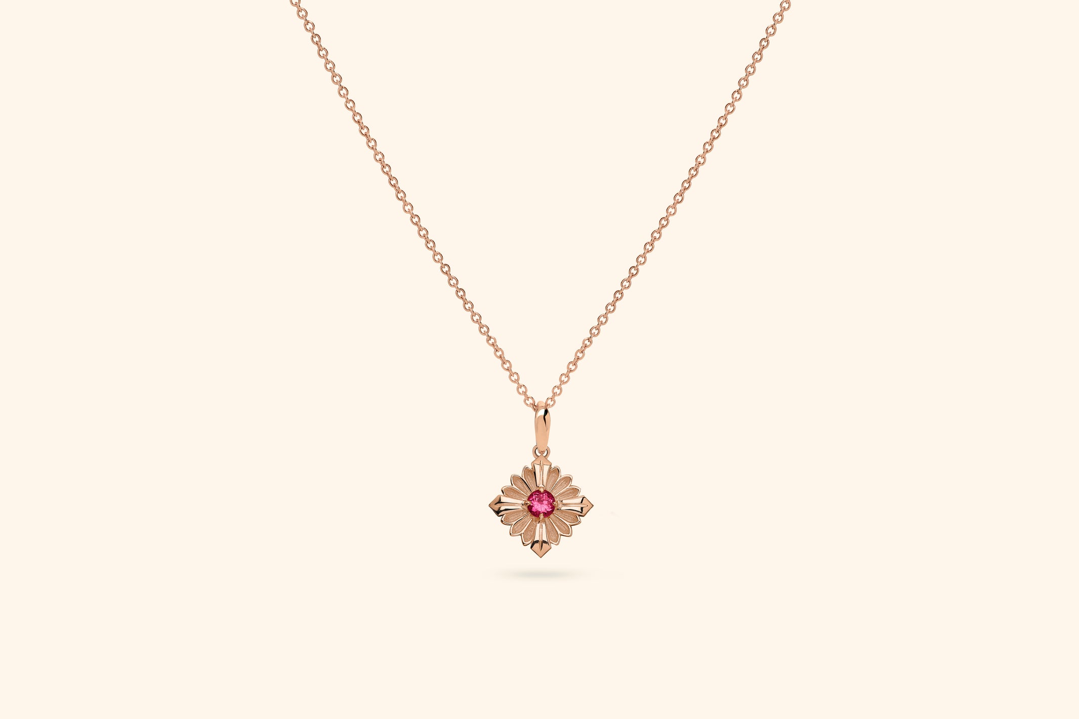 Necklace Stamp, rose gold, rubellite