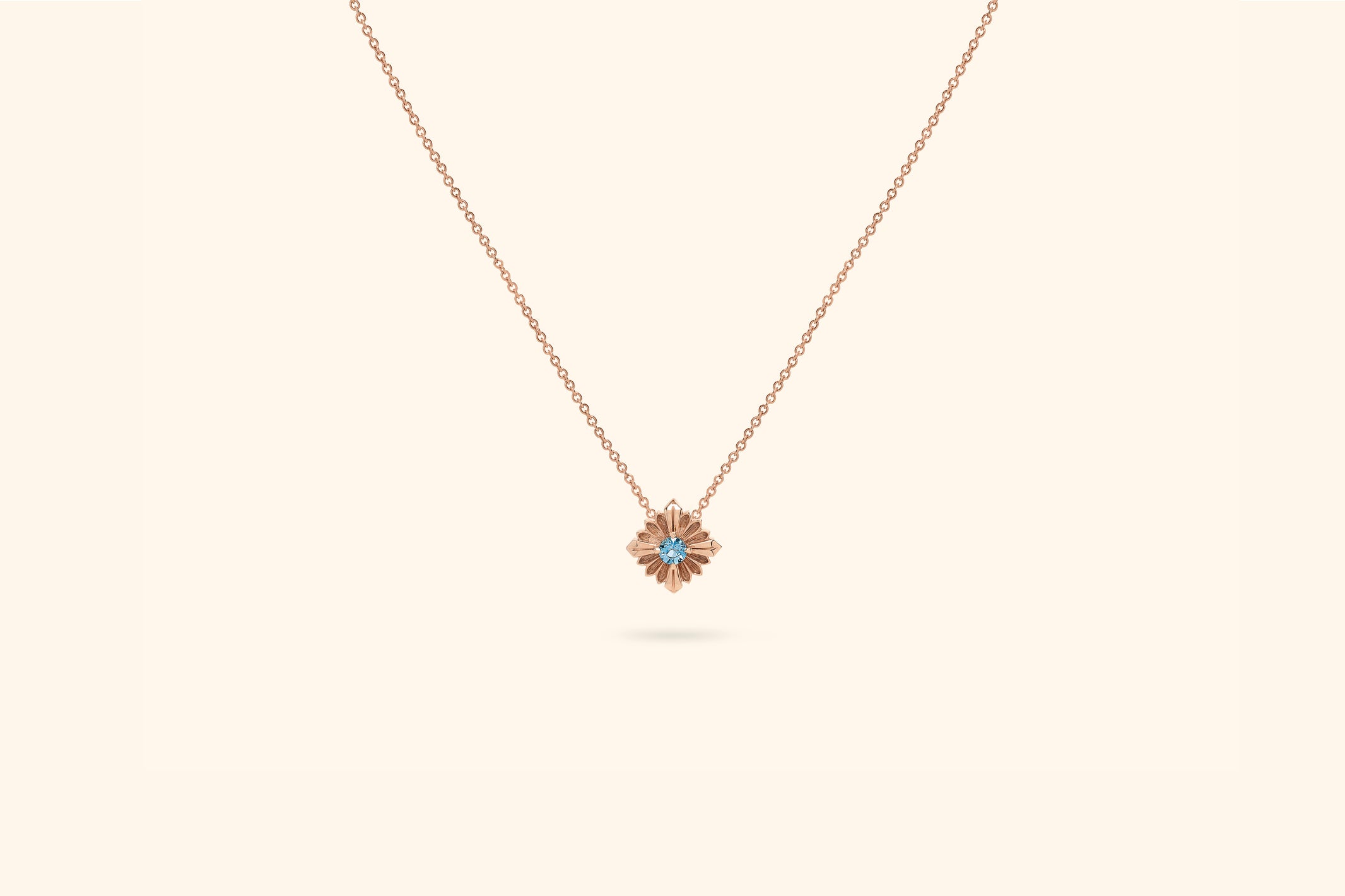 Necklace Stamp small model, rose gold, aquamarine