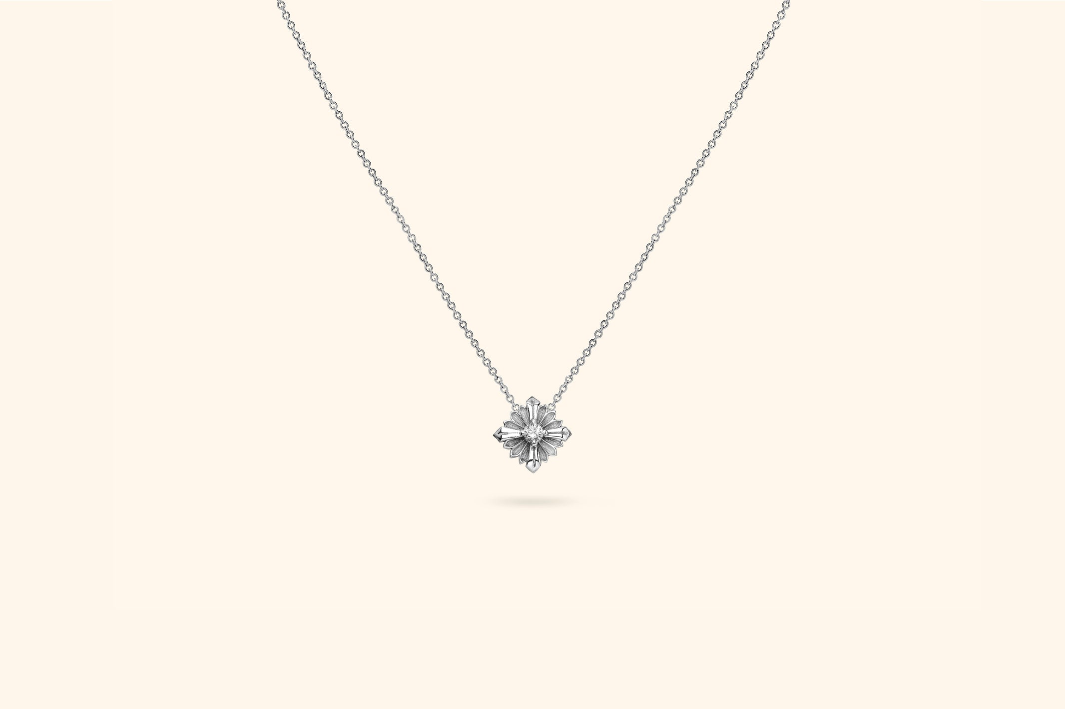 Stamp small necklace, white gold, diamond