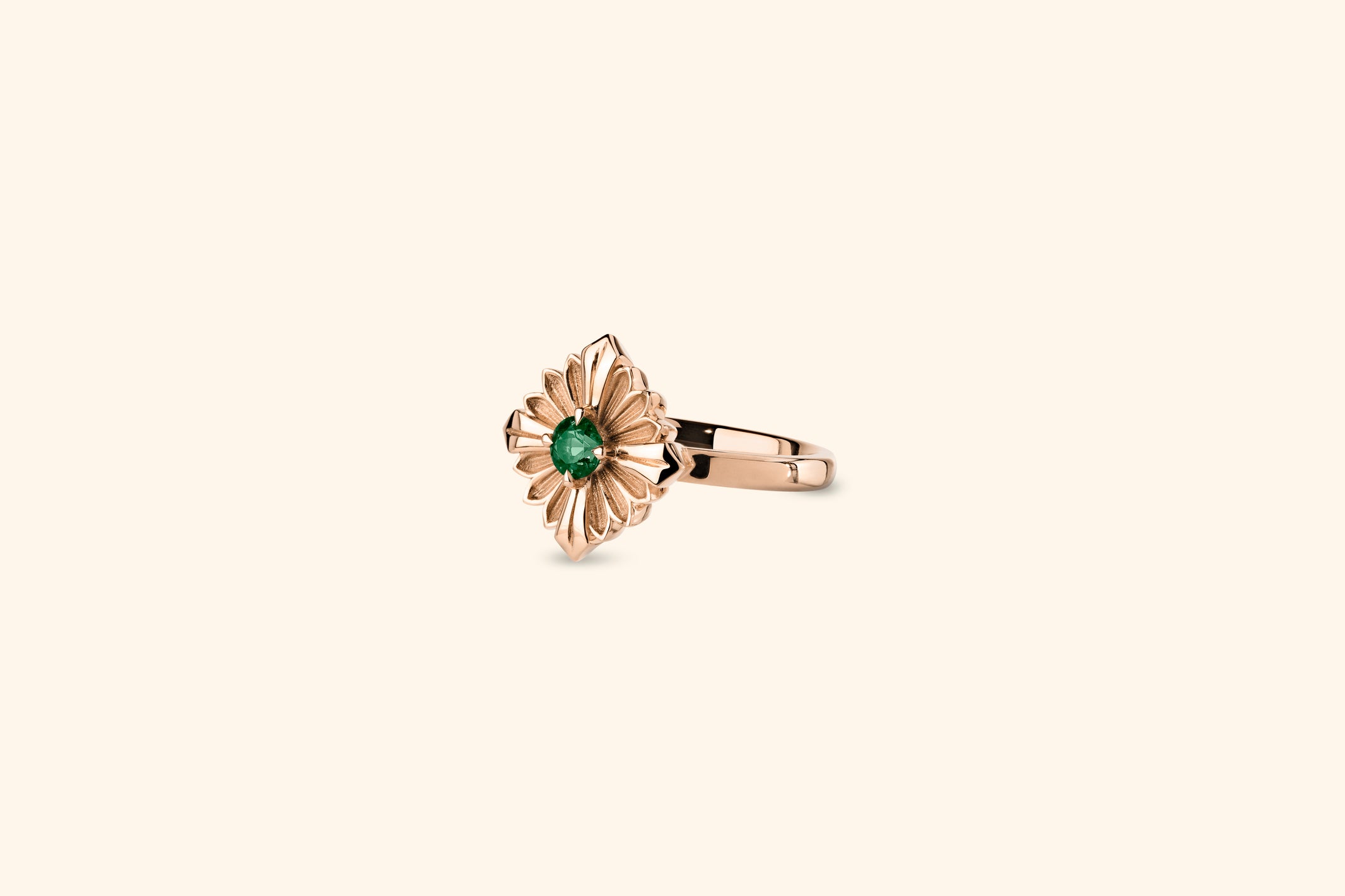 Bague Stamp, or rose, tourmaline verte