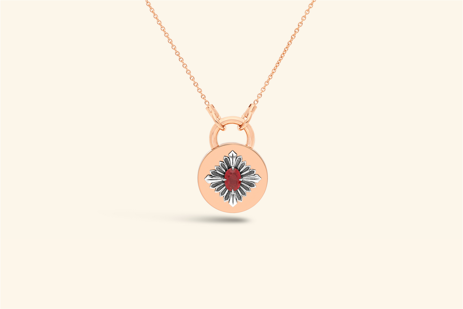 Collier Tag, or rose, argent noirci, rubis