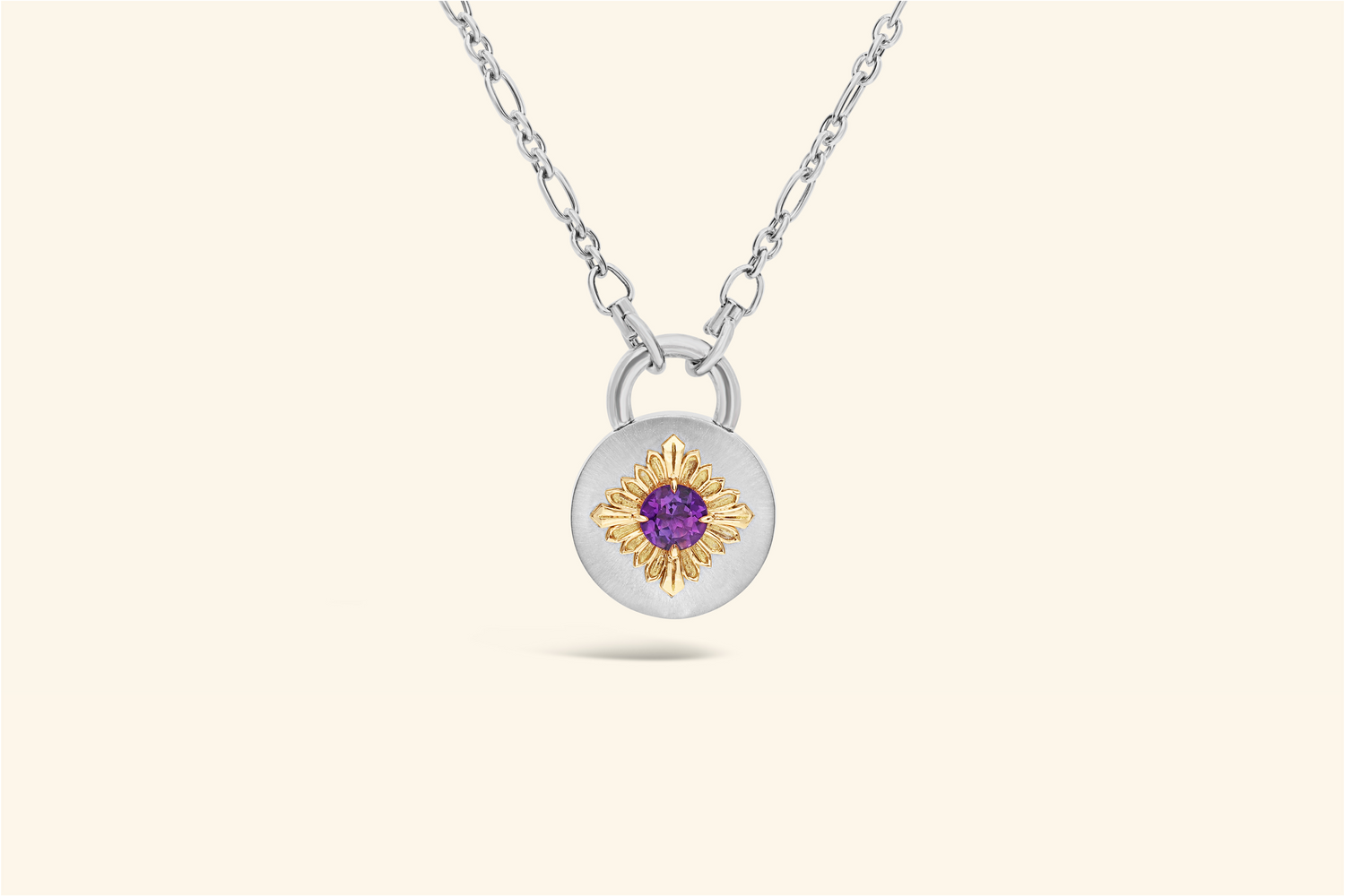 Collier Tag, Argent, Or Jaune, Améthyste