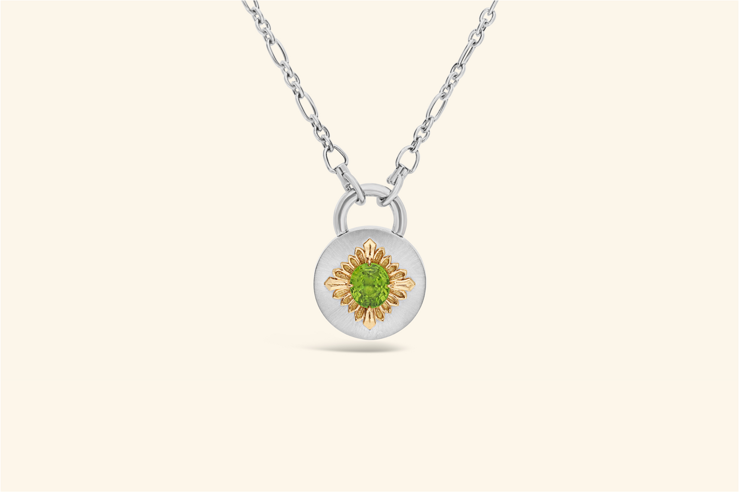 Collier Tag, argent, or jaune, péridot