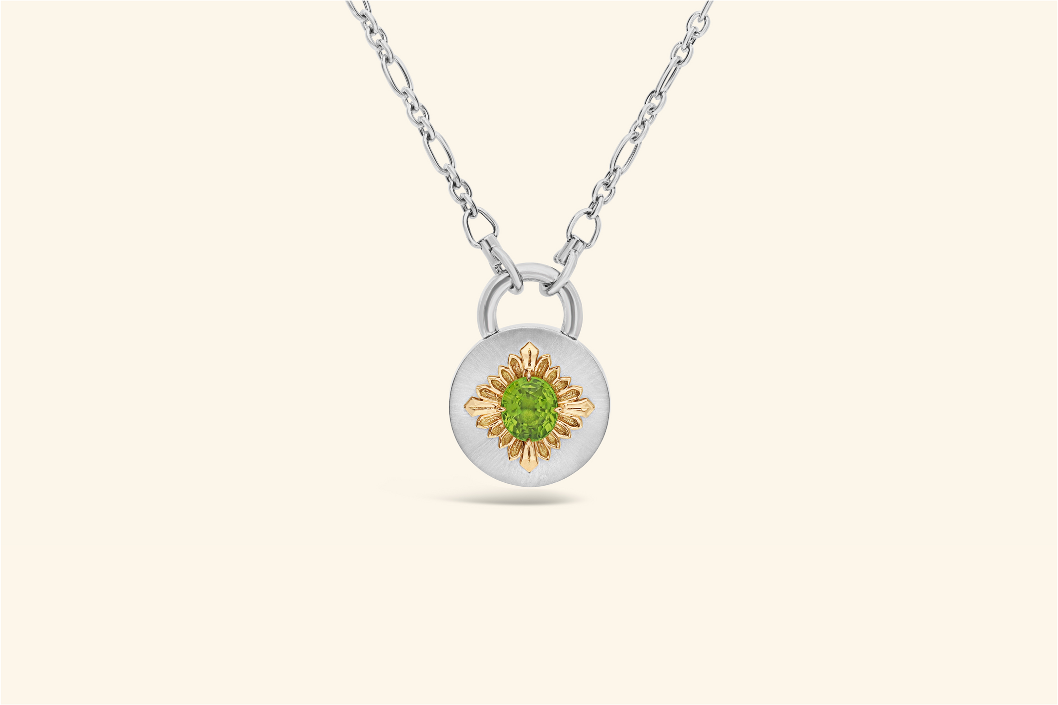 Collier Tag, argent, or jaune, péridot