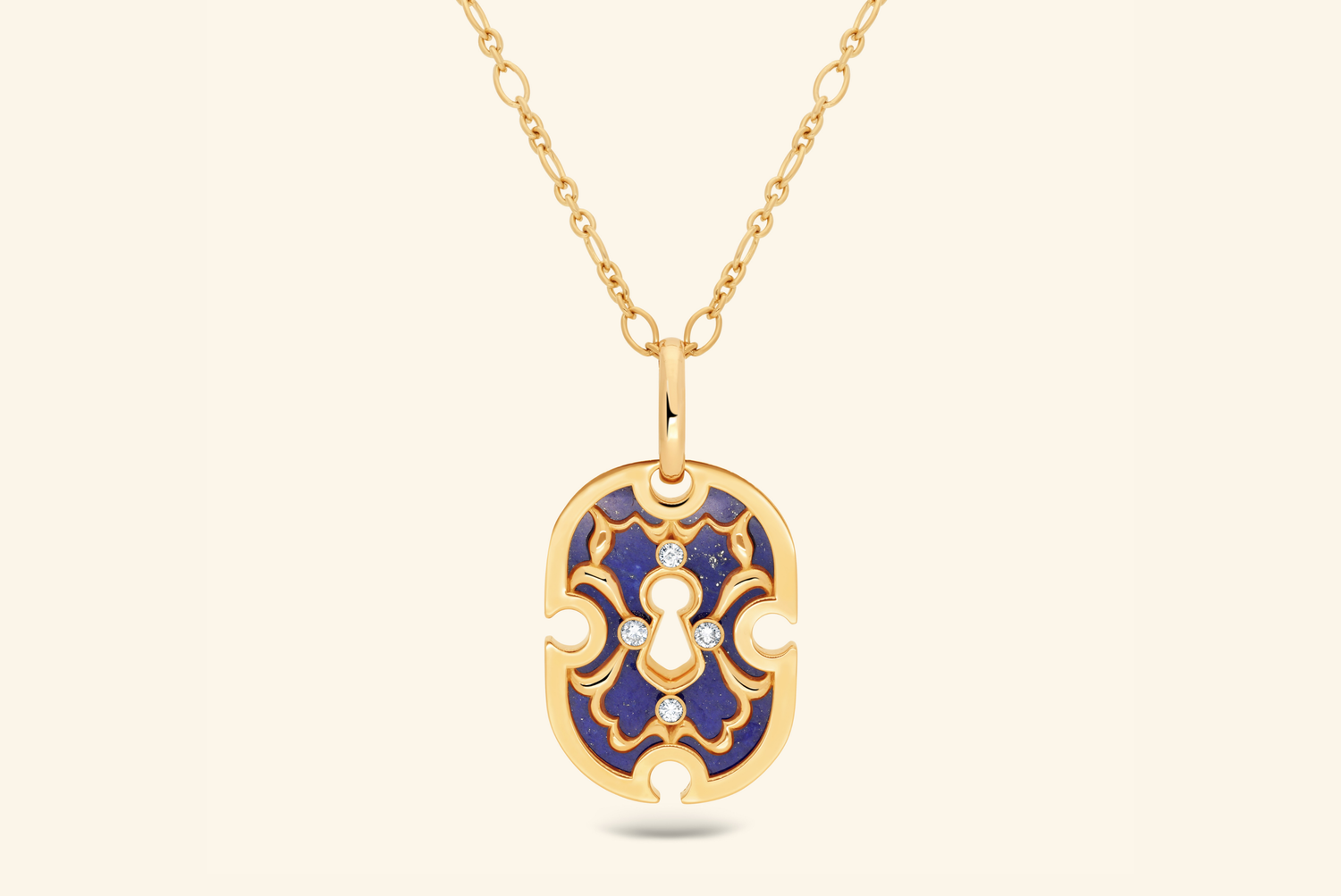 Unlock long necklace, yellow gold, lapis lazuli, diamonds