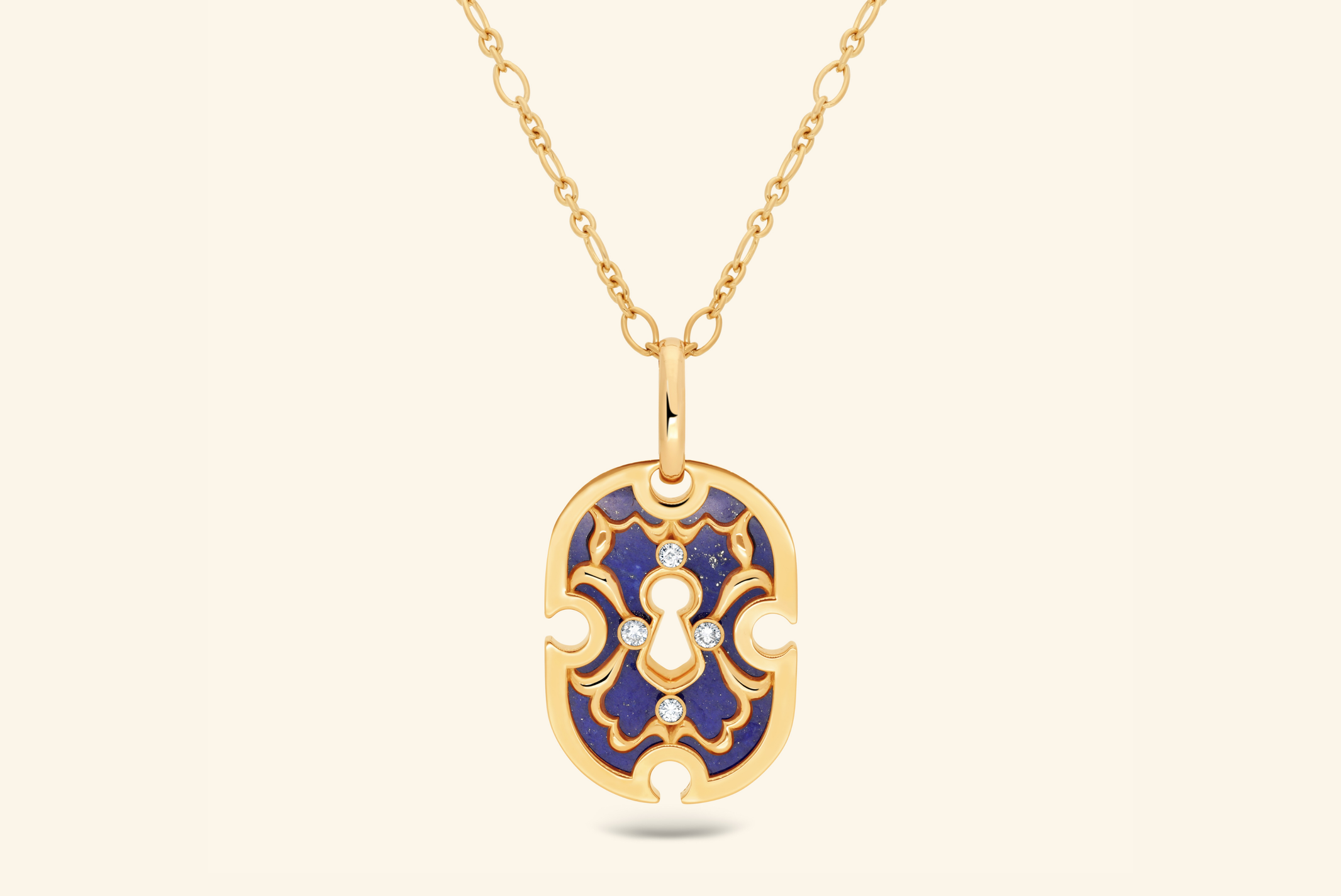Sautoir Unlock grand modèle, or jaune, lapis lazuli, diamants