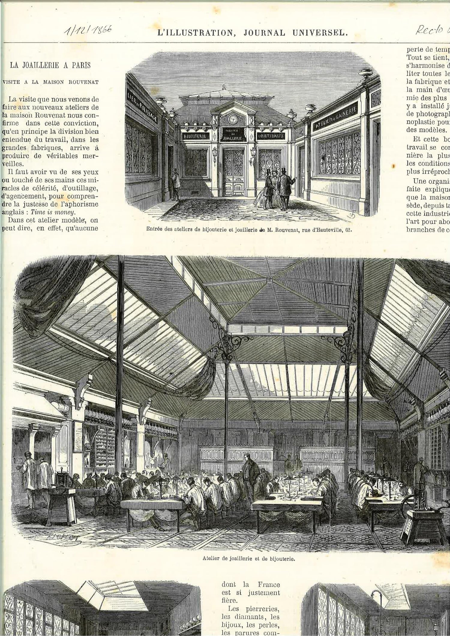 Archive de journal montrant la manufacture de joaillerie de Léon Rouvenat