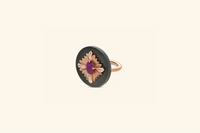 Bague Tag, argent noirci, or rose, saphir rose