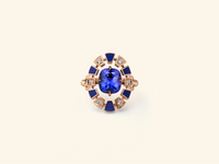 Bague Frame ronde, or rose, céramique bleue, diamants, tanzanite
