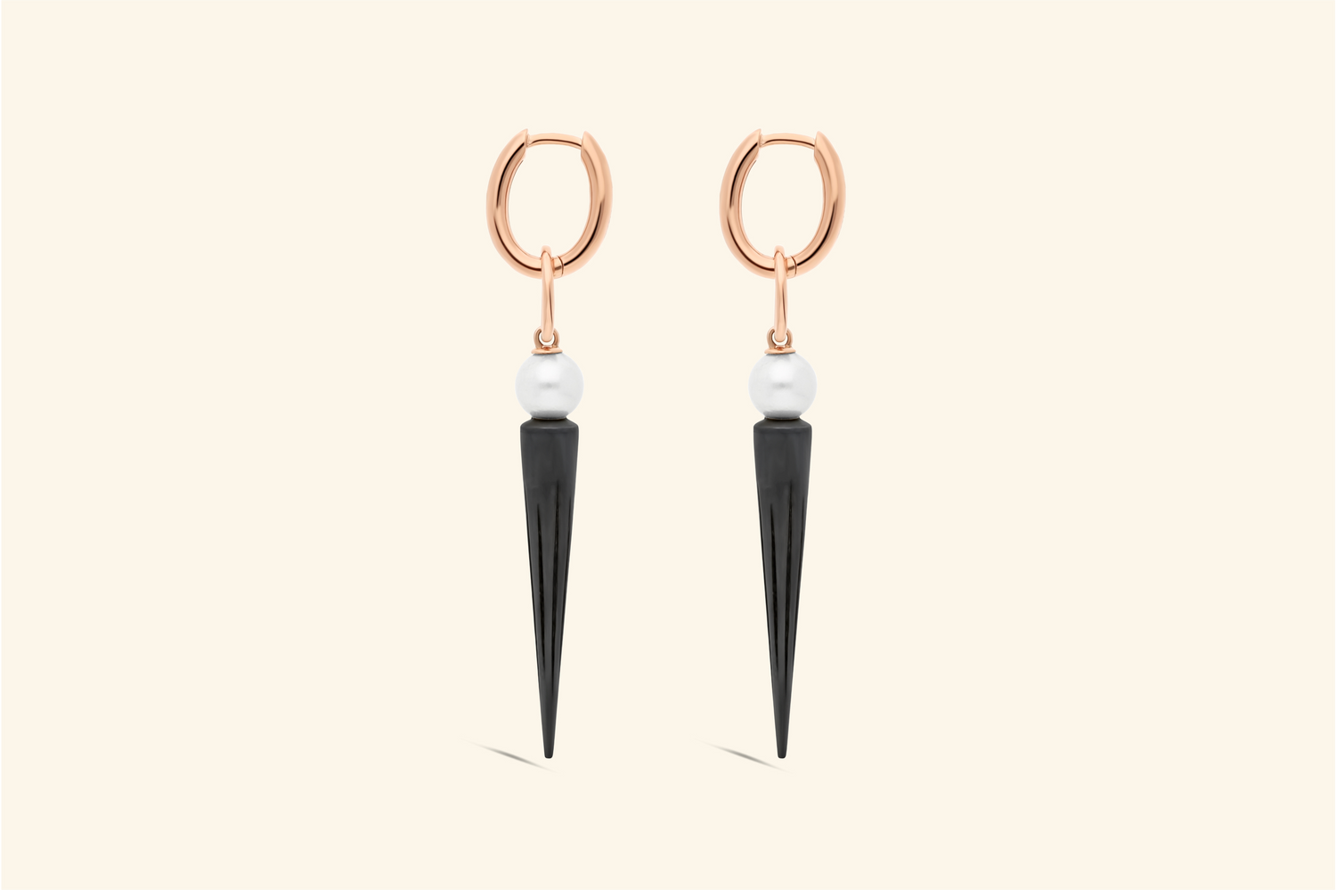 Pampille earrings, rose gold, blackened silver, pearls