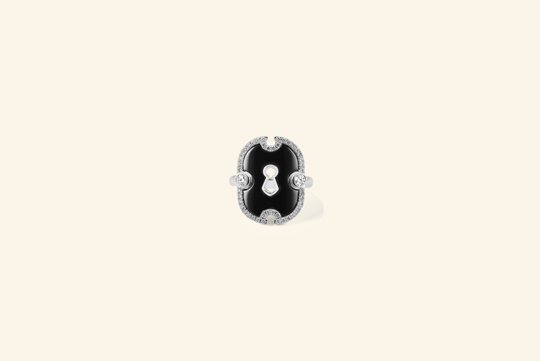 Paved Unlock ring, white gold, onyx, diamonds