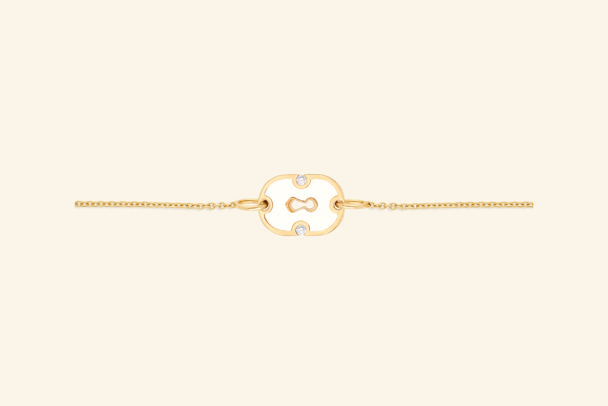 Unlock bracelet, small model, yellow gold, white ceramic, diamonds