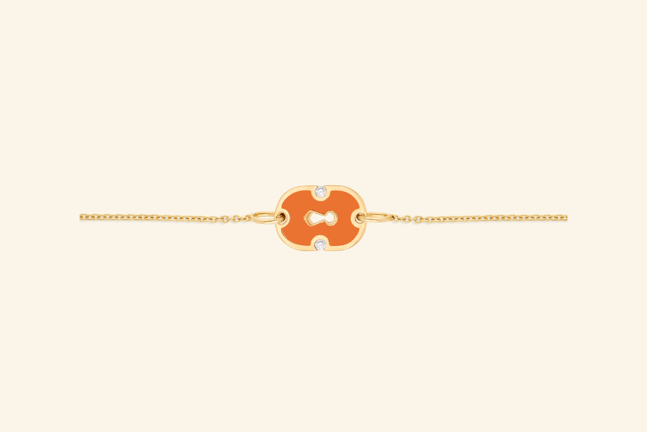 Unlock bracelet, small model, yellow gold, orange ceramic, diamonds