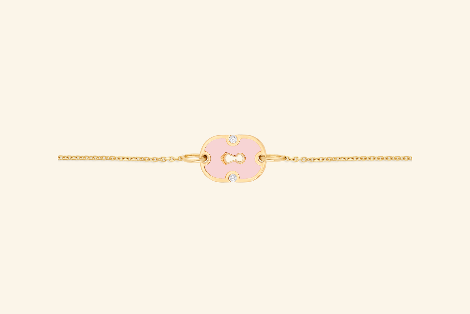 Unlock bracelet, small model, yellow gold, pink ceramic, diamonds