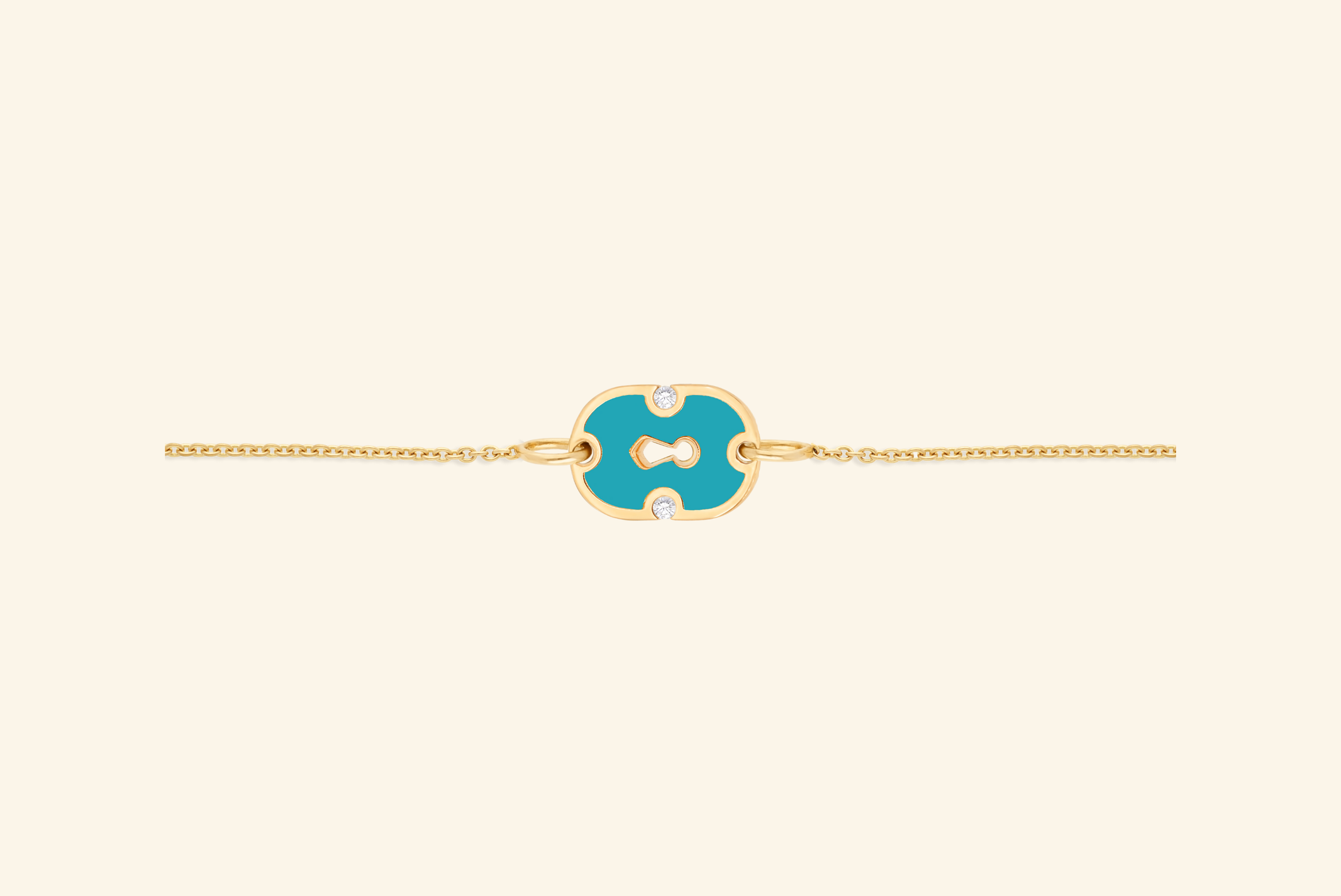Unlock bracelet, small model, yellow gold, turquoise ceramic, diamonds