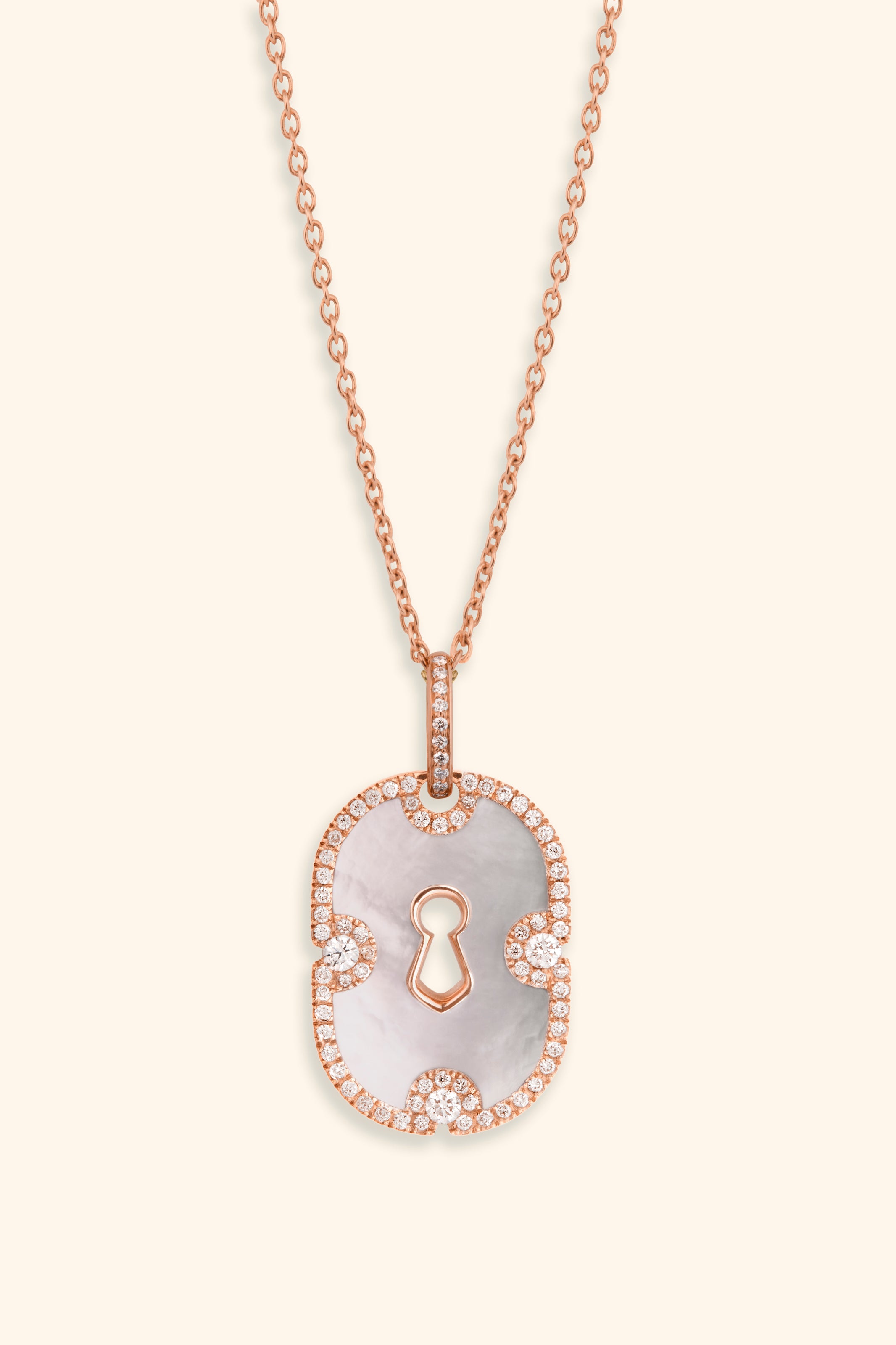 Pendentif Unlock pavé, or rose, nacre blanche, diamants