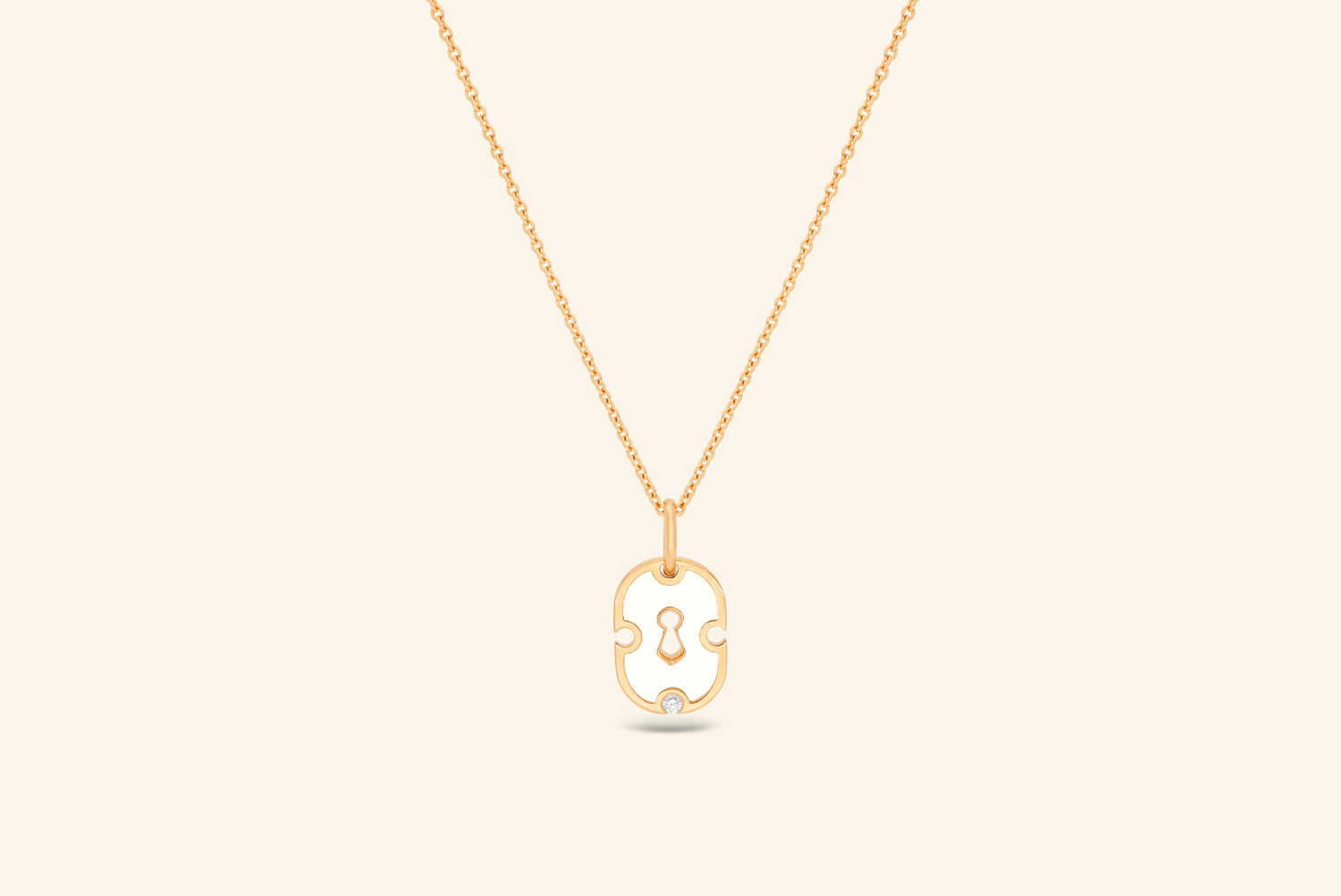 Pendentif Unlock petit modèle, or jaune, céramique blanche, diamant