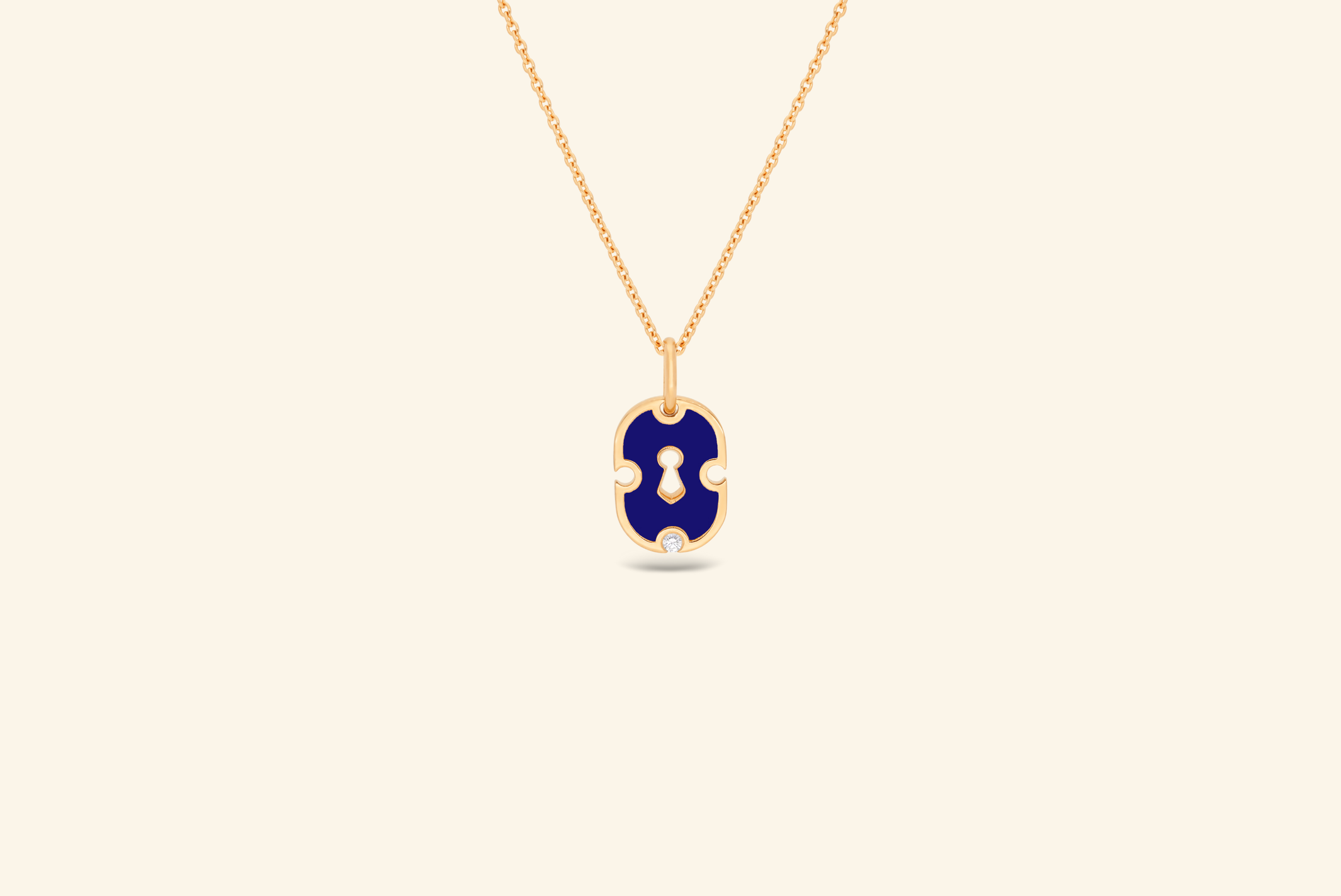 Unlock pendant, small model, yellow gold, navy blue ceramic, diamond