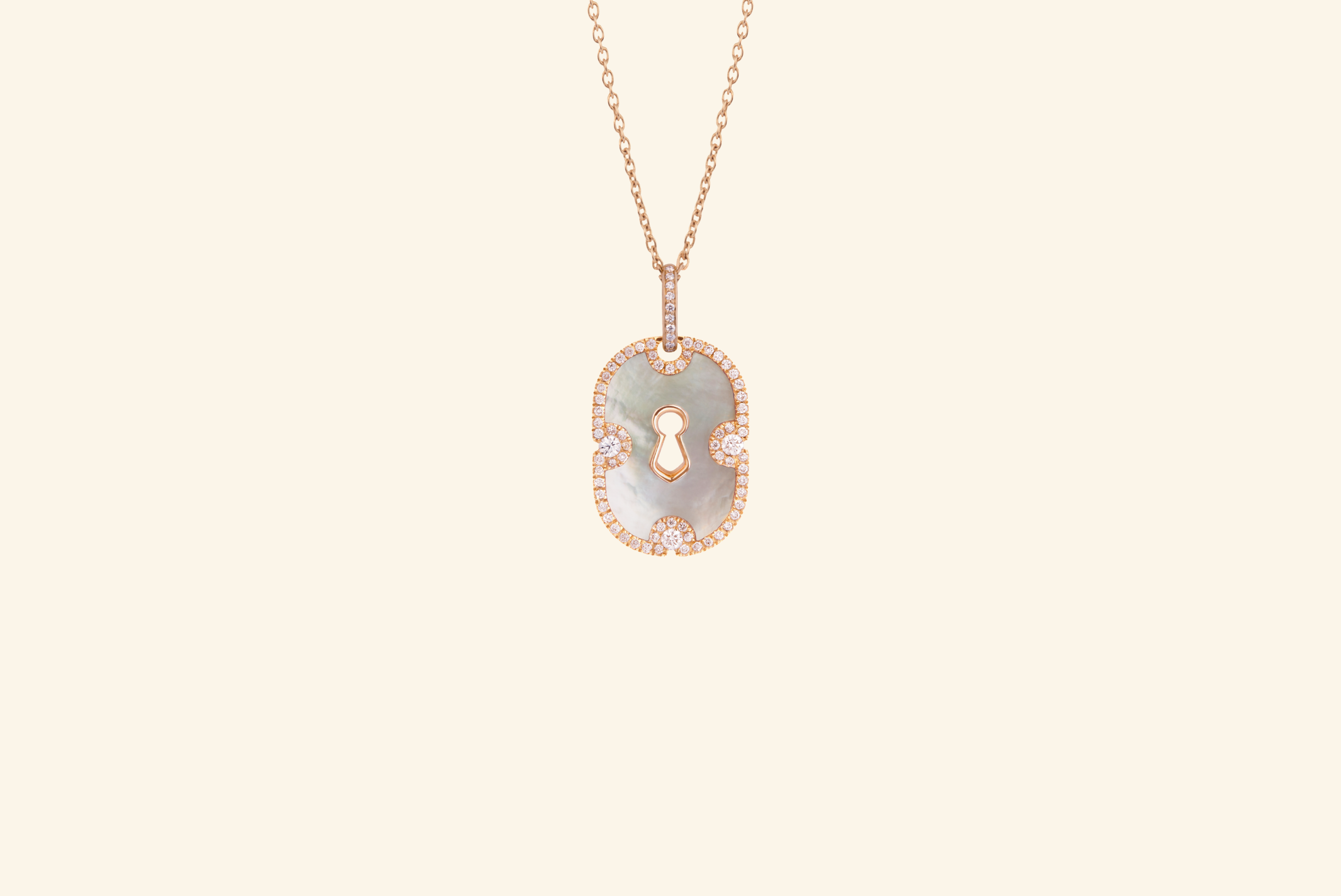 Unlock pavé pendant, rose gold, white mother-of-pearl, diamonds