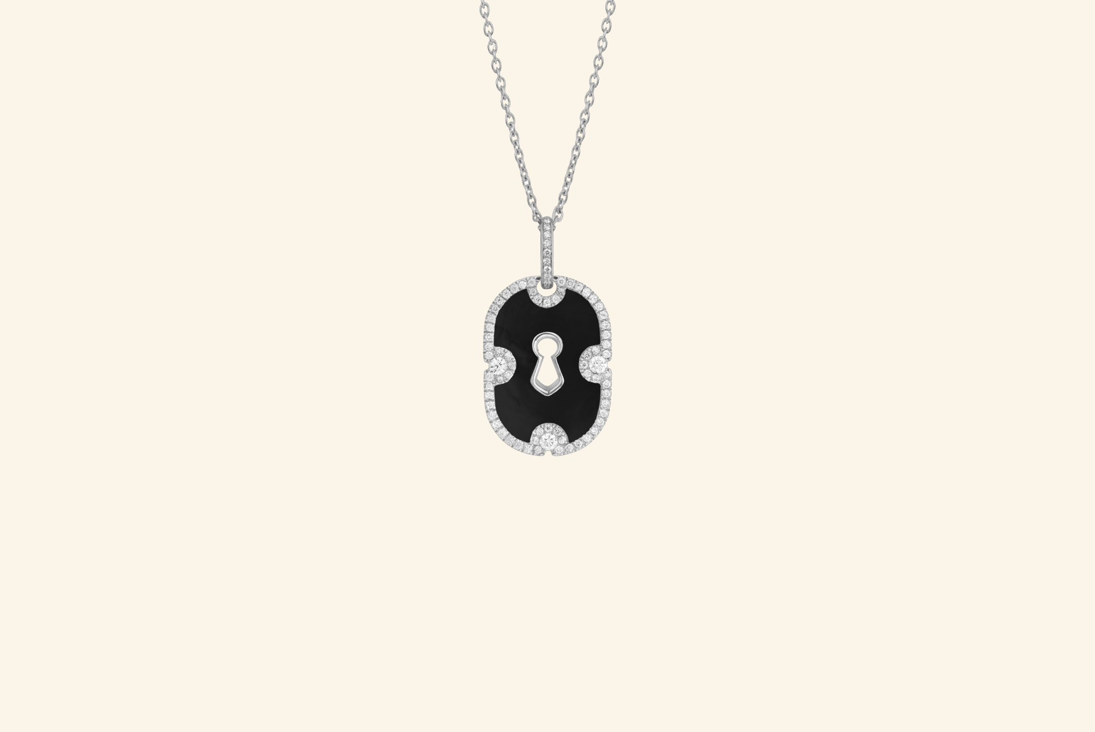 Unlock pavé pendant, white gold, onyx, diamonds