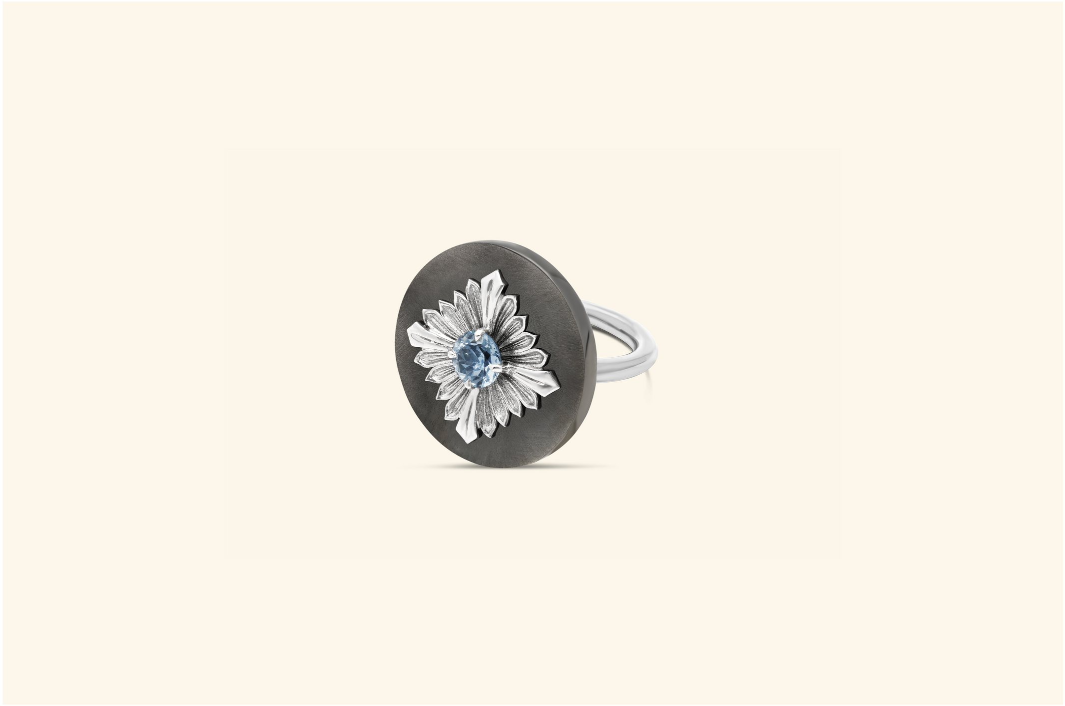 Bague Tag, argent noirci, argent, aigue-marine